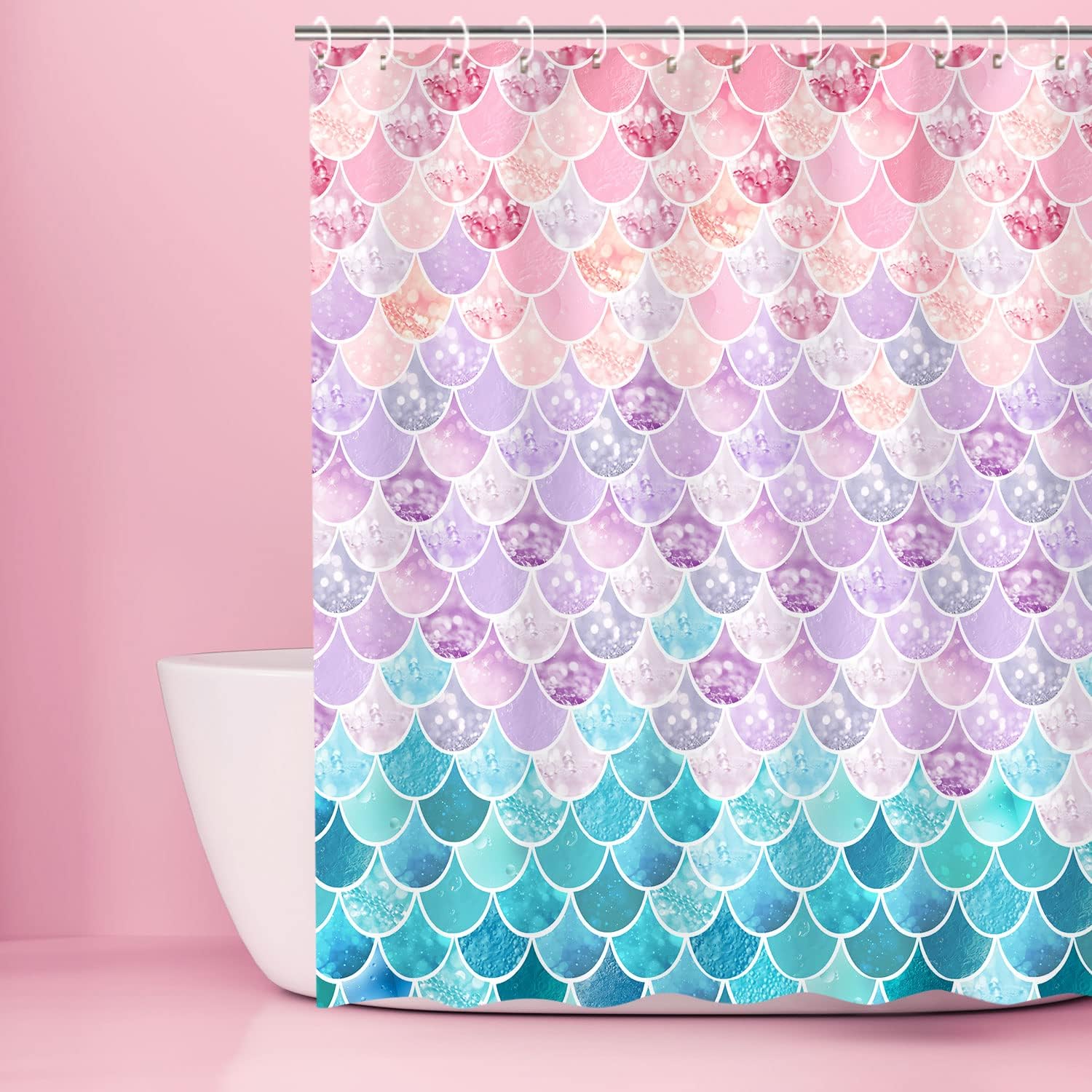 RosieLily Shower Curtain 3D Mermaid Scales, Lilac Purple Pink Blue Ocean Theme, Bathroom Bedroom Wall Decor as Tapestry and Photo Booth Backdrop 72 inch
