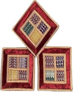 Mogul Interior Bohemian Decorative Cushion Cover Embroidered Patchwork Lace Throw Pillow Cases 16"X16" (Red 2)