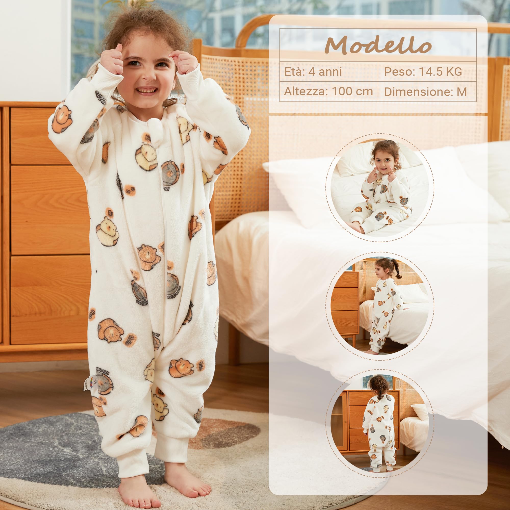XQ&XG Sacco Nanna con piedini, Bambini Sacco Nanna con gambe 2.0 TOG, Flanella Sacco a pelo a maniche lunghe, Orso bianco, 90