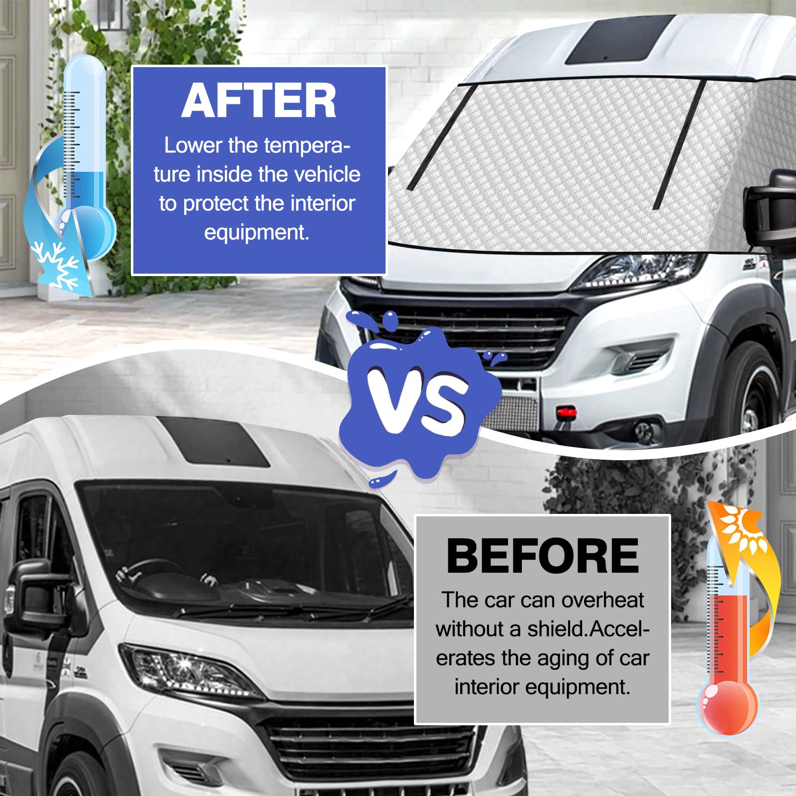 Funda para parabrisas de autocaravana con doble cremallera para Fiat Ducato, Peugeot Boxer, Citroen Relay X250/290, cubierta magnética de aluminio impermeable con aislamiento térmico, resistente
