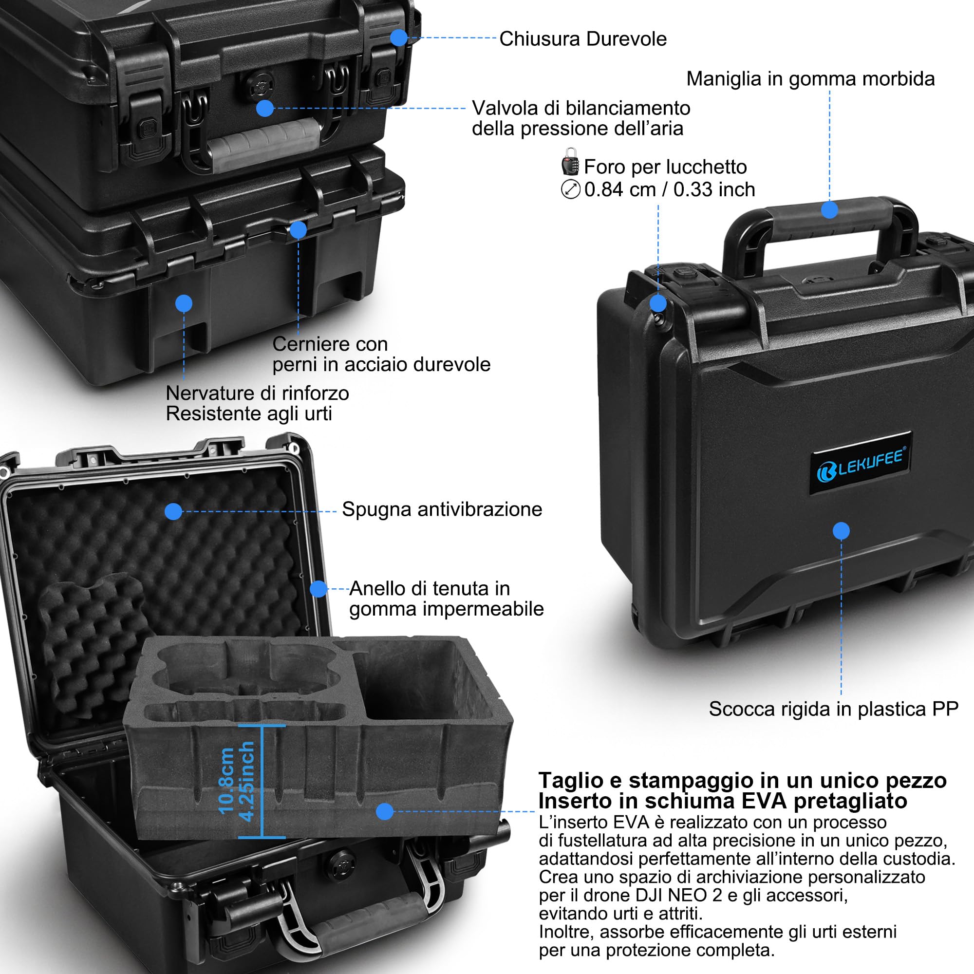 LEKUFEE Custodia Rigida Impermeabile per DJI Neo 2 Combo Motion Fly More, DJI RC 2, RC N3, Goggles N3/3, RC Motion 3 e Accessori (Solo Custodia)