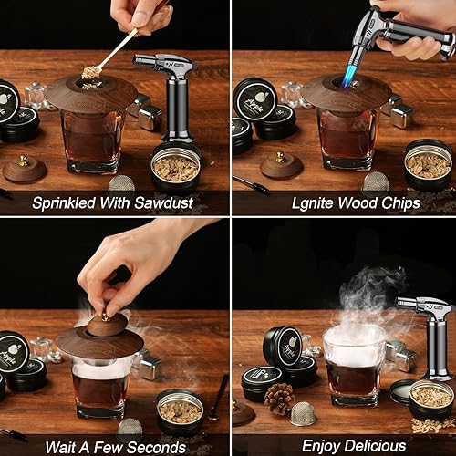 Miniatura 6 de Kit de ahumador de cóctel con antorcha, kit de cóctel antiguo, chips de madera de 4 sabores para whisky y bourbon, kit de infusor de ahumador de