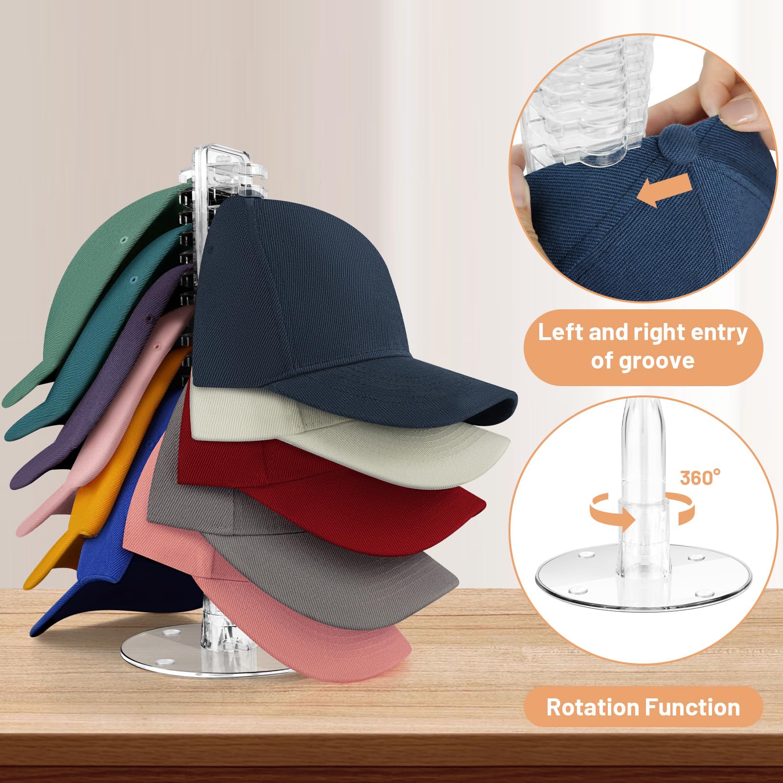 [1 Pezzo] Porta Cappelli Supporto in Piedi, Organizer Baseball Supporta a 24 Cappelli Uomo e Donna, Espositore Rotondo in Acrilico Trasparente Decorazioni da Tavolo per Armadio, Salotto