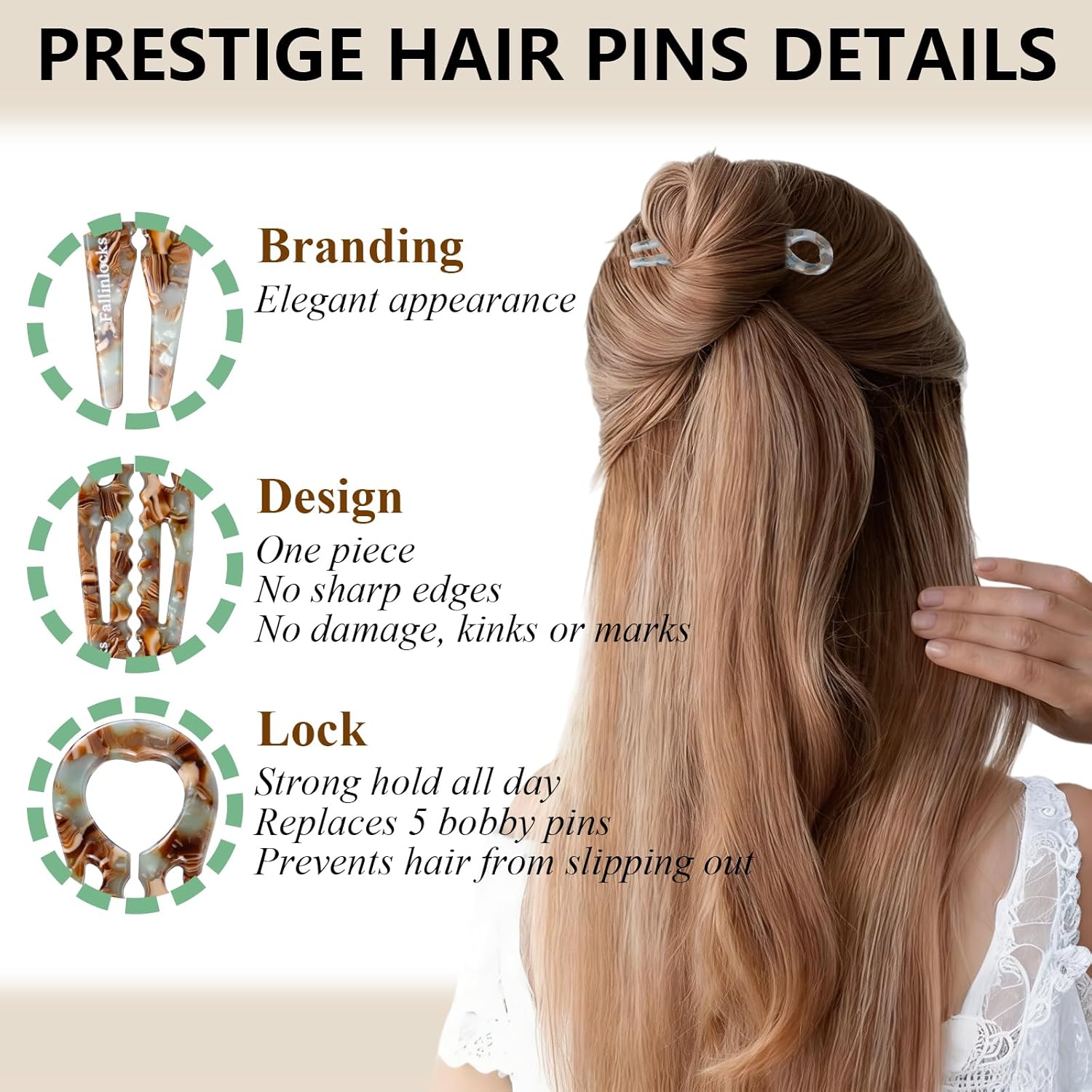 3 Pack Prestige Hair Pins for Women, 4.5" Large French Hair Pins for Thin & Thick Hair, Curved Anti-Slip Design for Better Hold, Perfect Holiday Gift for Her - Image 3