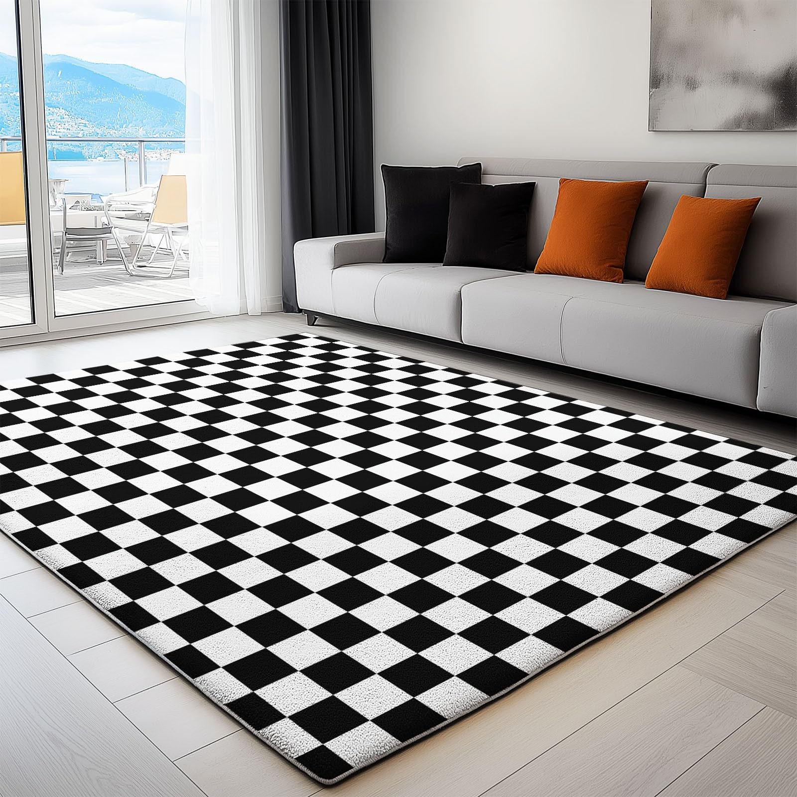 80 x 150 cm Geometryczny dywan można prać w pralce, antypoślizgowy, bezpieczny flanelowy dywan do pokoju dziecięcego - łatwy do czyszczenia, krótki włos, czarno-biały