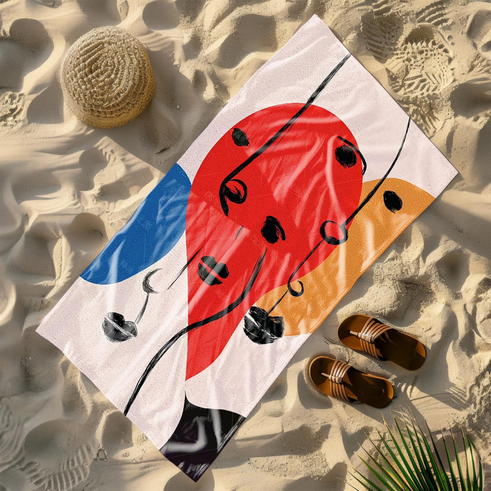 Telo Mare Microfibra 210x230 Rosso Blu Minimalista Telo Spiaggia Grande Antisabbia,XXL Asciugamano Mare, Asciugatura Rapida, Stuoia Spiaggia Leggero E Portatile