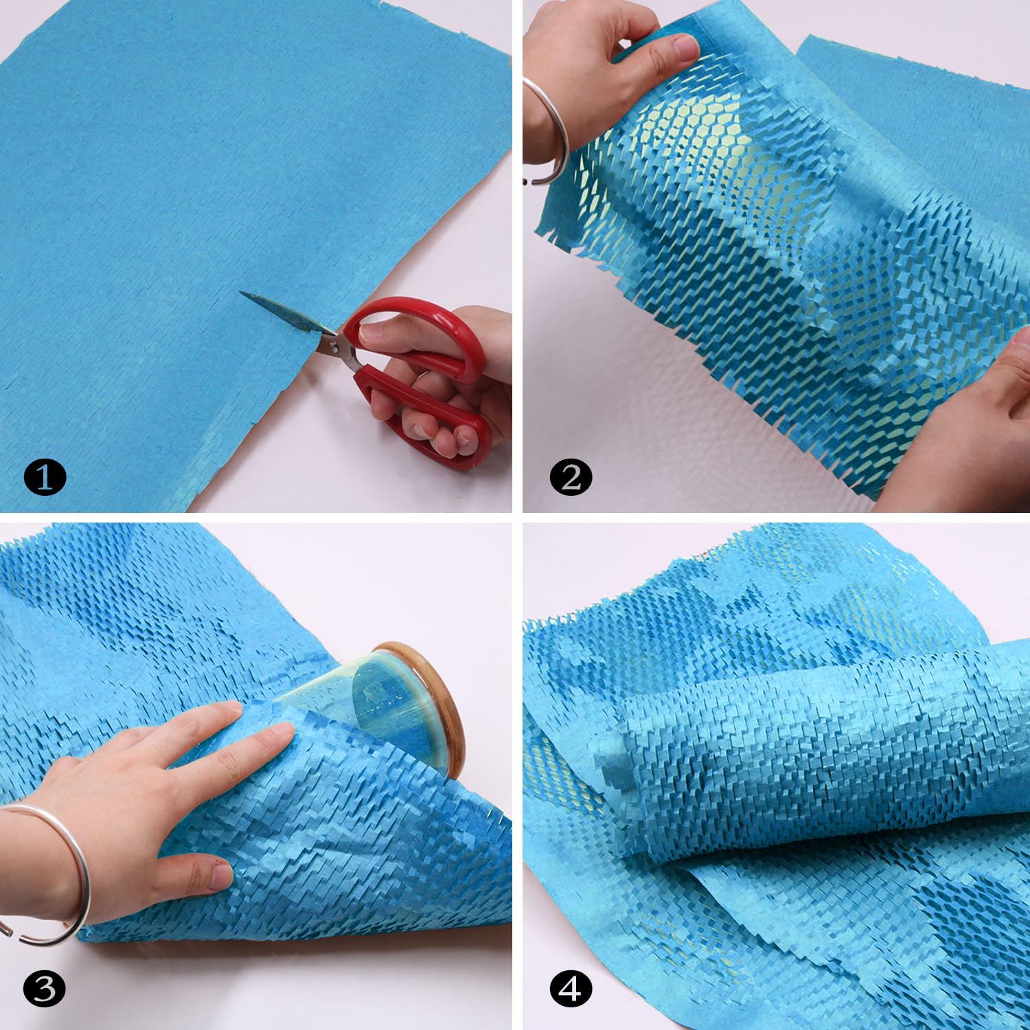 Papel de embalaje de panal, rollo de papel de embalaje de panal de abeja de 11.5 pulgadas x 164 pies, papel de embalaje ecológico, papel de estraza de burbujas para envío (azul)