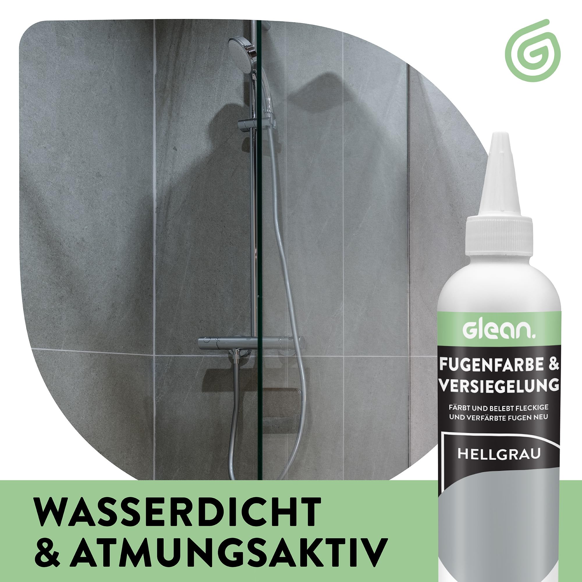 GLEAN Fugenfarbe & Versiegelung Hellgrau | 340g | Erneuert & schützt Fliesenfugen | Mit Schaumstoffpinsel | Atmungsaktiv & fleckenresistent | Für Bad, Dusche & Küche
