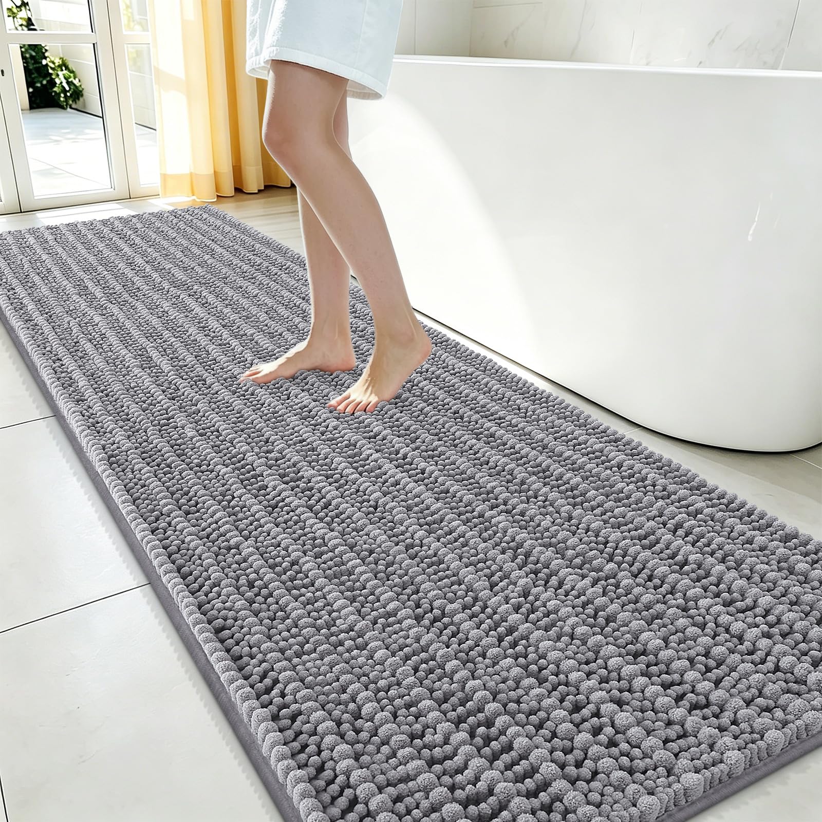Smiry Bathroom Rugs 96X24, Extra Soft Rubber Backing Chenille Bath Mats