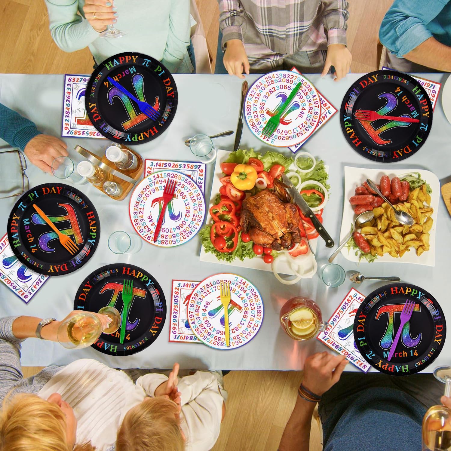 400 Pieces Pi Symbol Party Supply Set Disposable Black Plates Paper Plates Napkins Cutlery Forks Knives Spoons Utensils Decor Tableware for Math Theme Pie Day Celebration Gathering 50 Guests