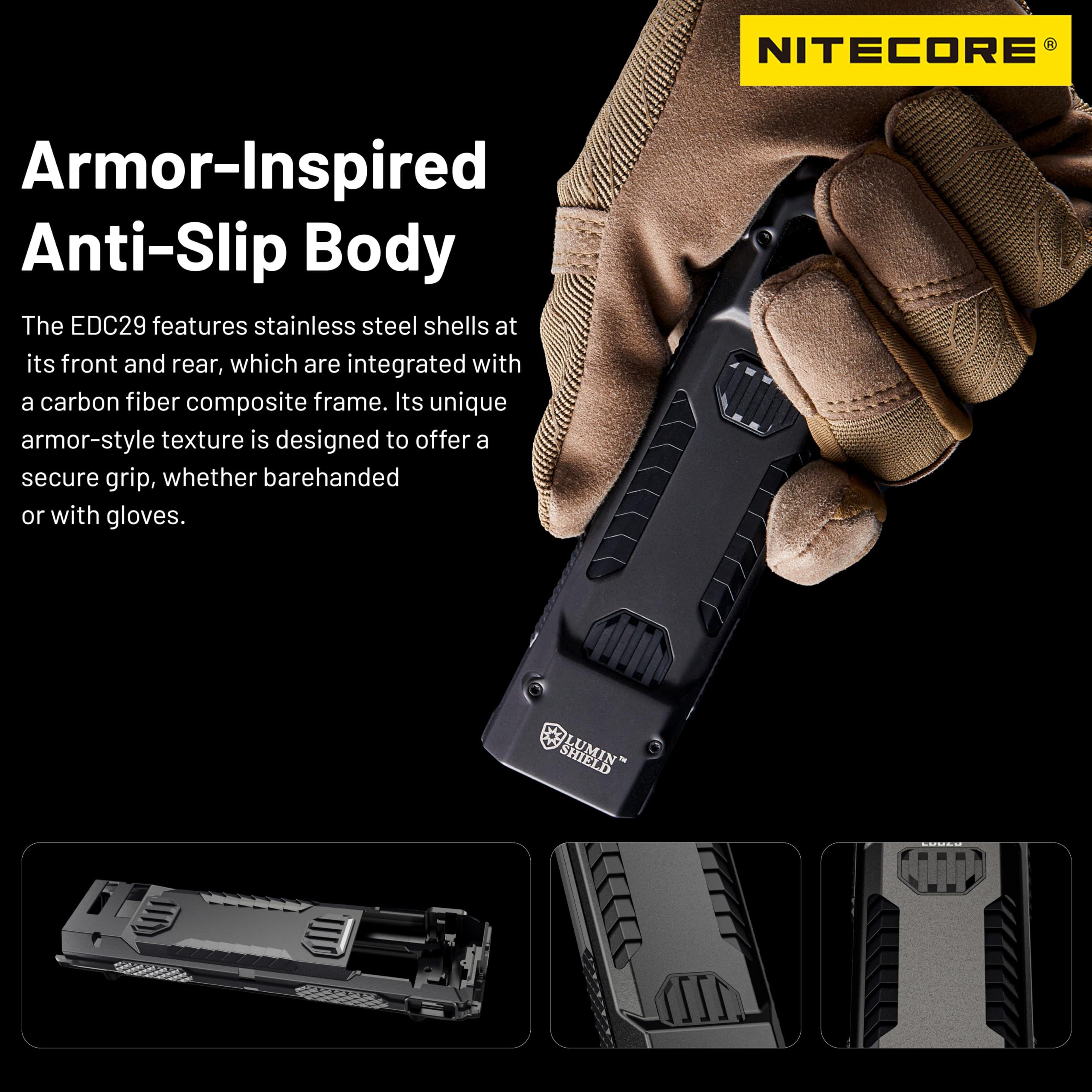 Nitecore EDC29 Lampe torche EDC ultra fine haute performance 6500 lumens avec porte-clés rétractable, Noir