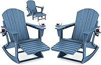 Vista 34 de KINGYES Silla Adirondack con reposapiés retráctil y portavasos, silla reclinable de Adirondack de HDPE para porche, patio, balcón, gris plomizo