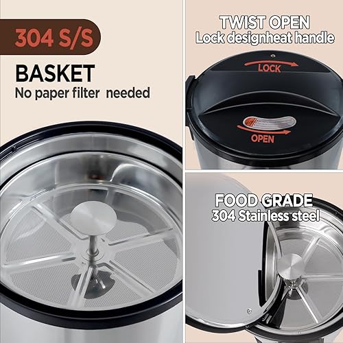 Miniatura 6 de Urna de café grande, cafetera de 100 tazas con control de temperatura y pantalla, dispensador de agua caliente de acero inoxidable de alta calidad