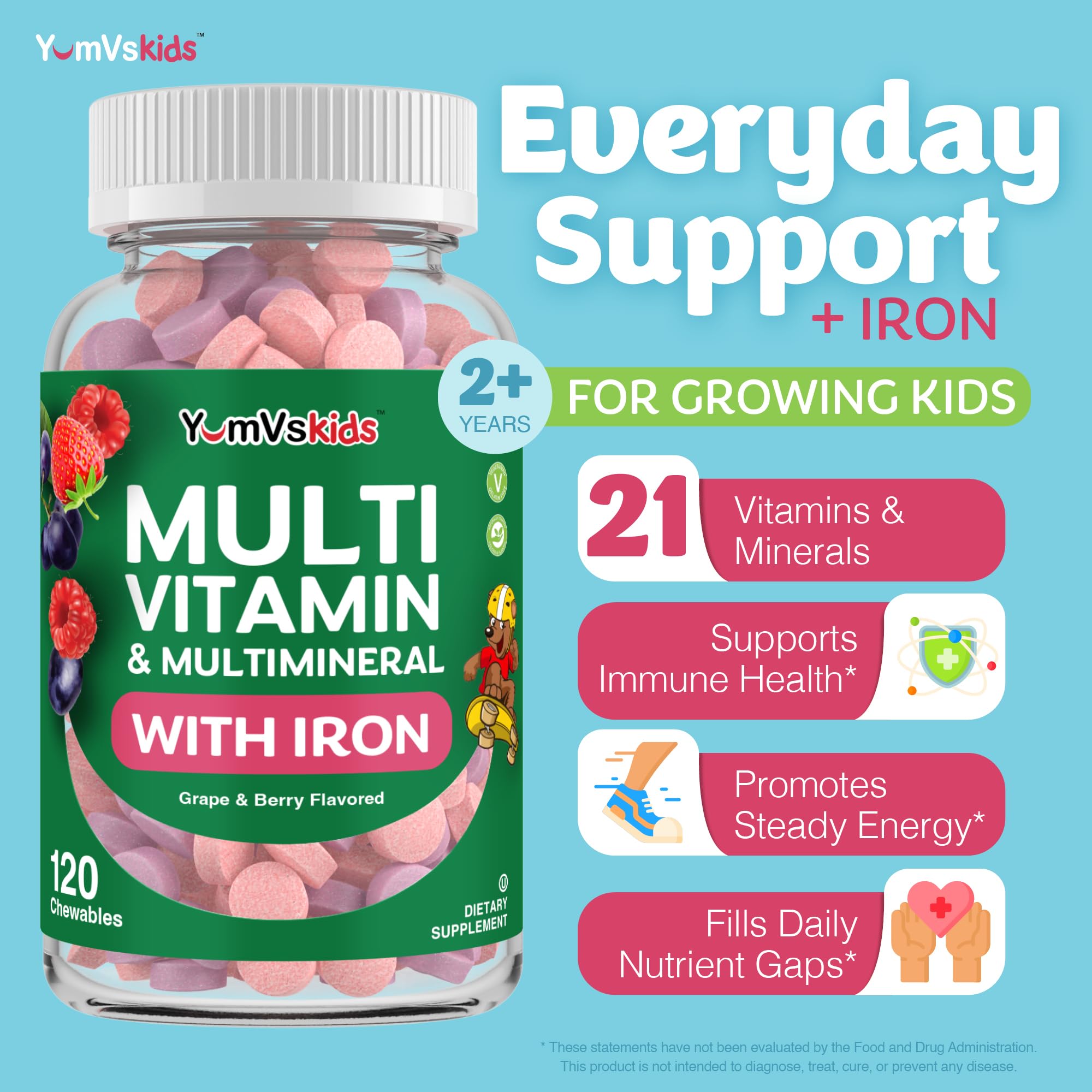 YUM-V'S Kids Multivitamin with Iron, 21 Vitamins & Minerals (120 Chewables) — Amazon image 3