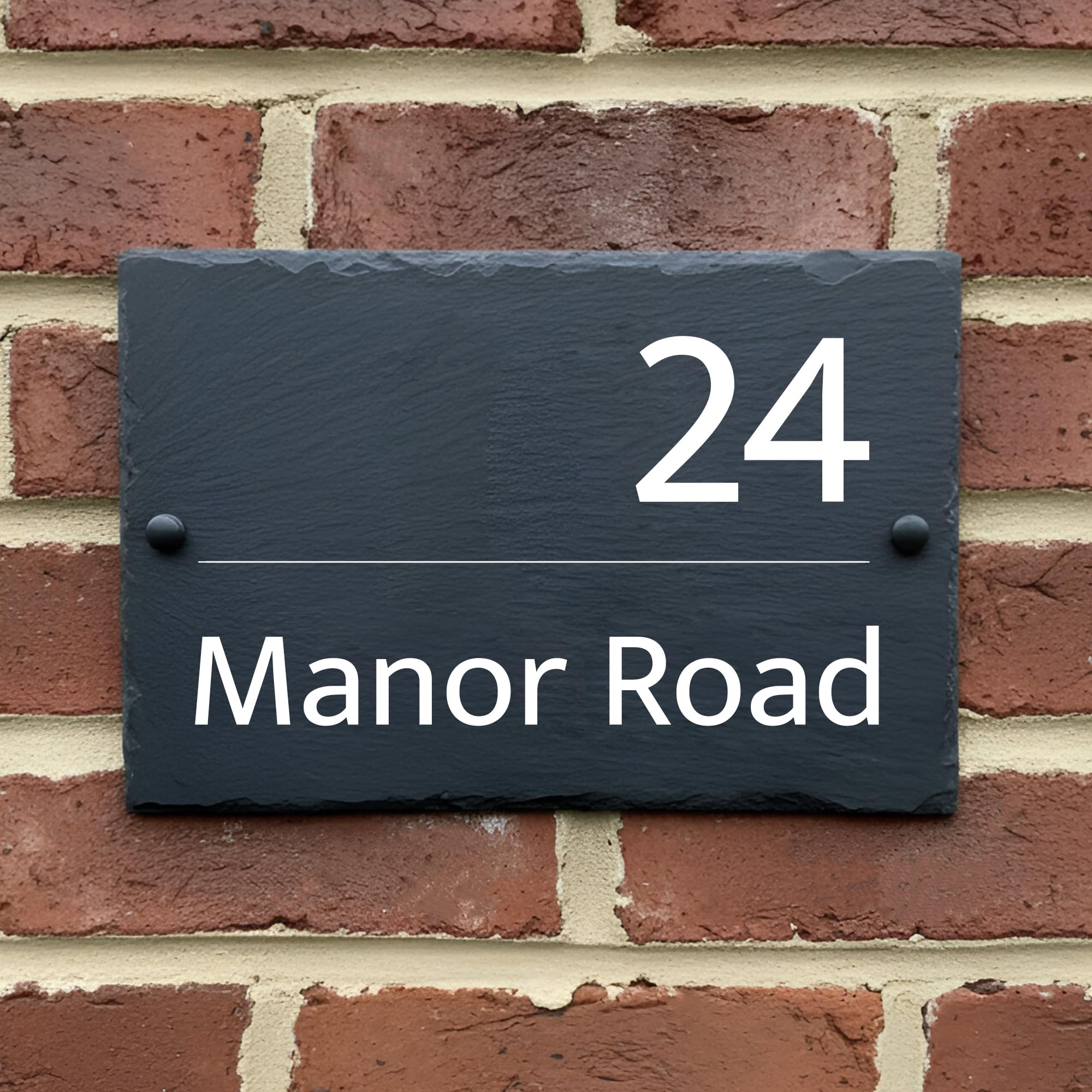 Rustic Slate House Sign - Custom House number plaques with Natural Farmhouse Design- Includes Screws & Fixings - Ideal for Home, Office (Design 5, Small)