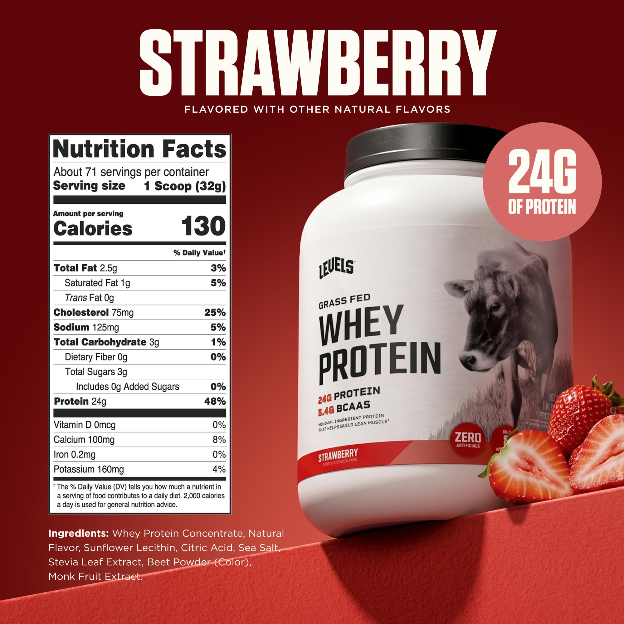 Levels Whey Protein Powder, No Artificial Ingredients, Strawberry, 5LB — Amazon image 3