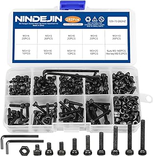 NINDEJIN M3 Hex Socket Head Cap Screws, 282pcs Metric Screw Bolts and Nuts Assortment Kit, Black 12.9 Carbon Steel Hex Socket Cap Screw Hex Nut Assorted Set with Hex Wrench (M3 Cap Head Screw Bolts)