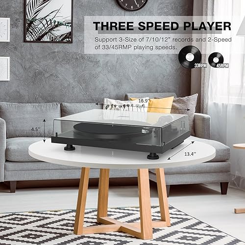 Miniatura 6 de Reproductor de discos de vinilo con salida Bluetooth, tocadiscos de transmisión por correa con cartucho magnético de grabación USB a PC para discos