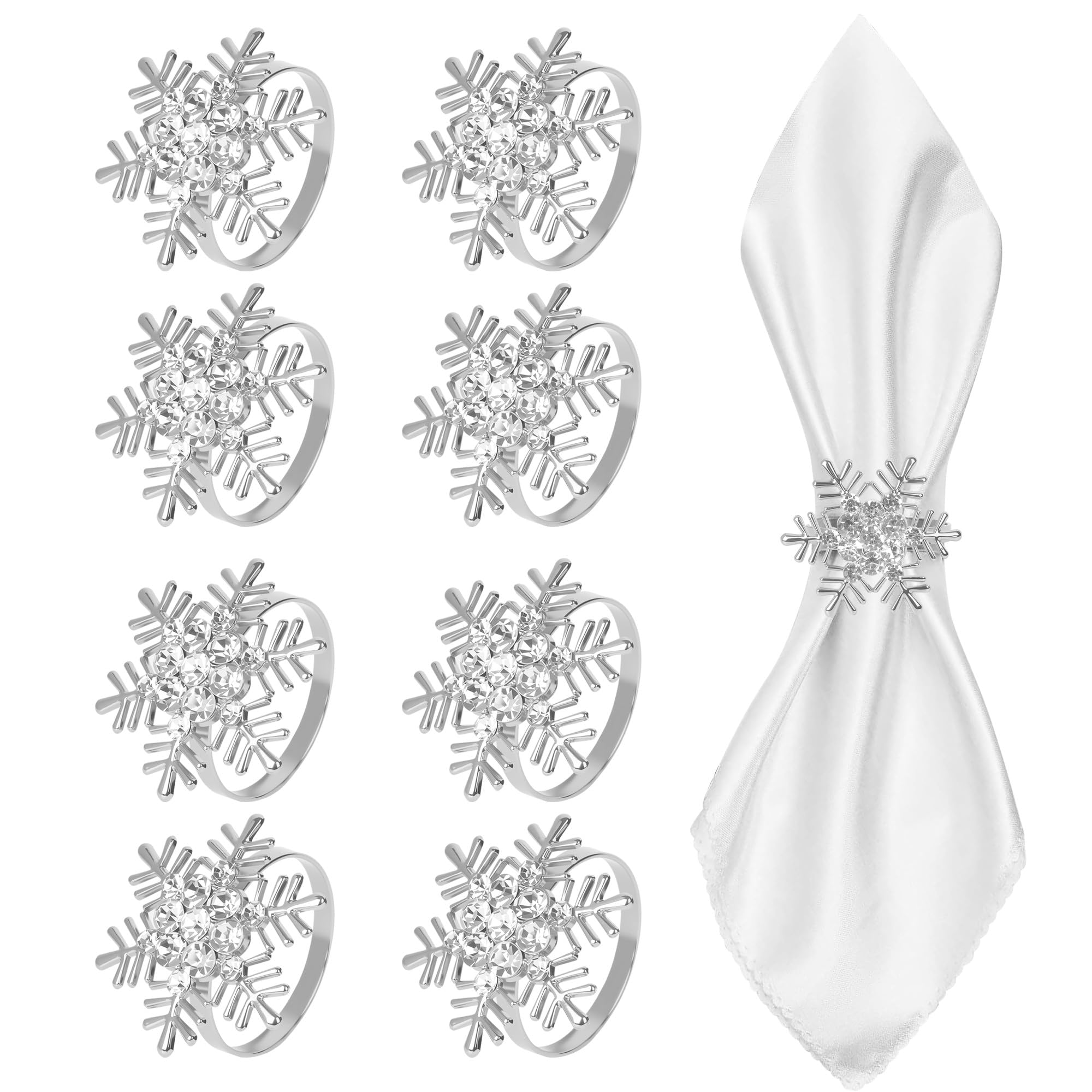8 Anelli Tovaglioli Natale Con Fiocco Di Neve E Strass Argento 249799