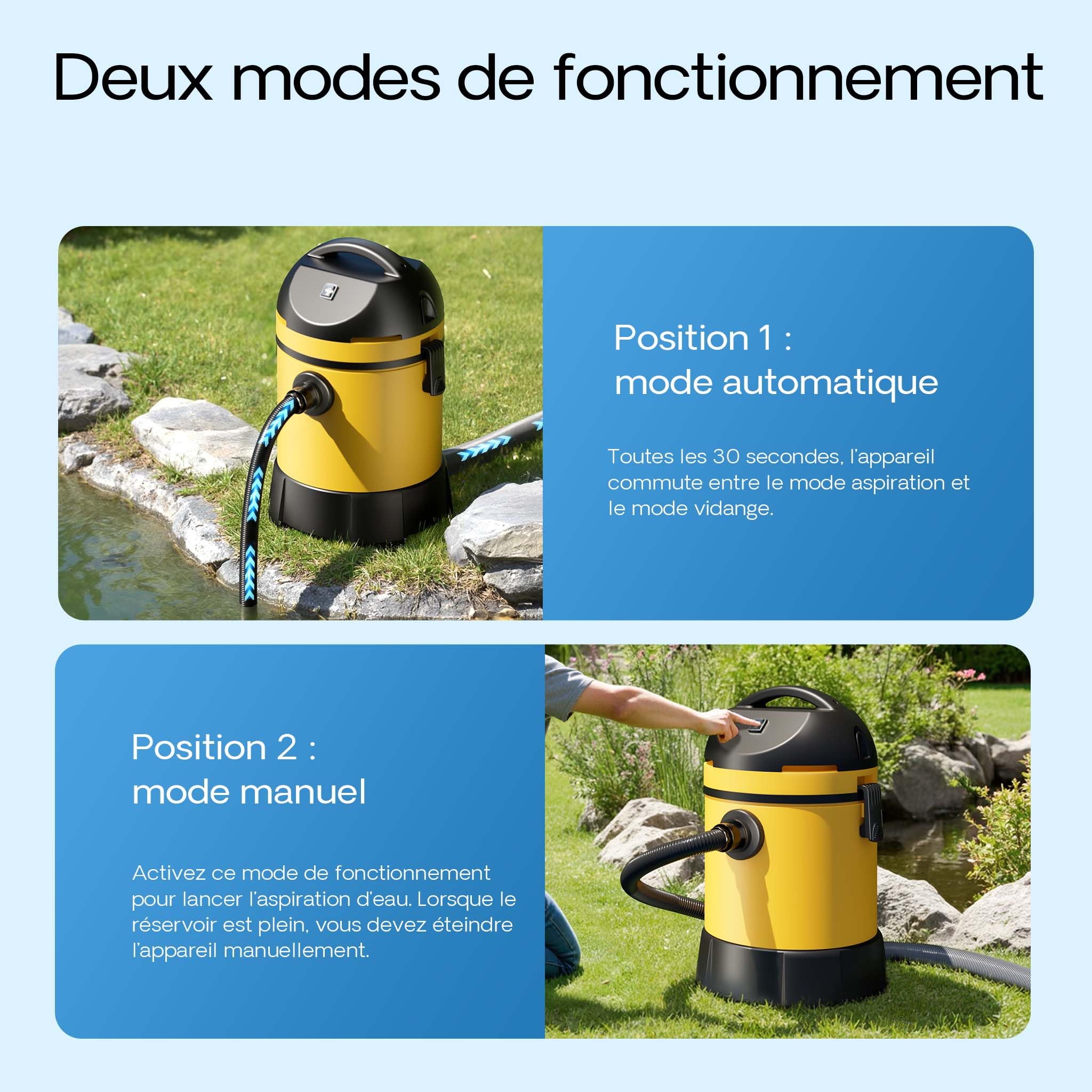 Wiltec Aspirateur Eau et Poussière de Bassin 1400 W 360 x 360 x 580 mm Humide et Sec avec Vidange Automatique