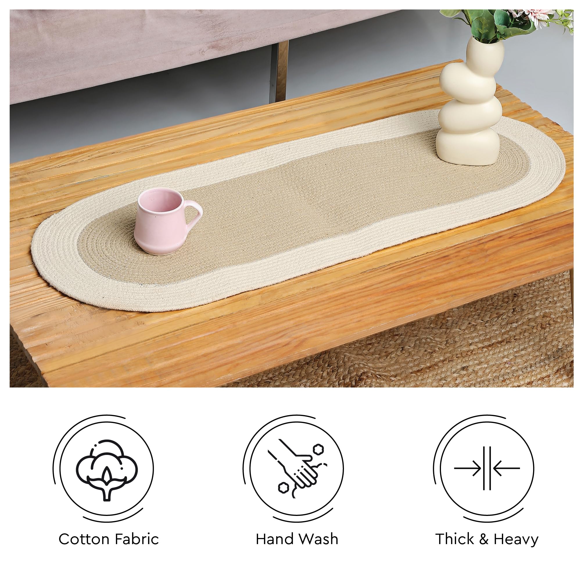 Encasa XO Dining Table Runner, Beige & Off White, 30x91 cm - Image 4