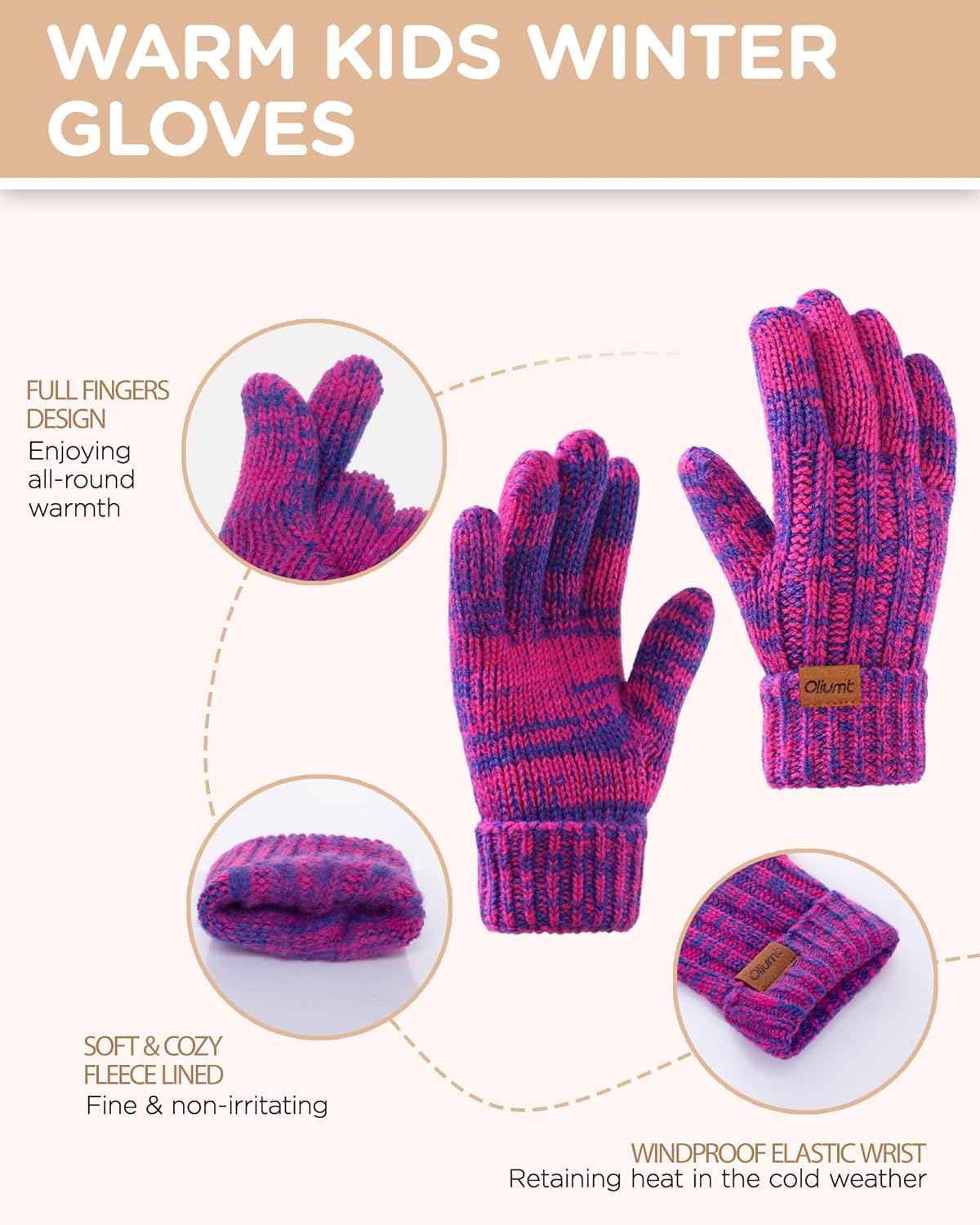 Kids Winter Hat Gloves Scarf Set, Knit Neck Warmer for Boys Girls Beanie & Mittens with 2 Sizes (2-8 & 9-15 Years) - Image 5