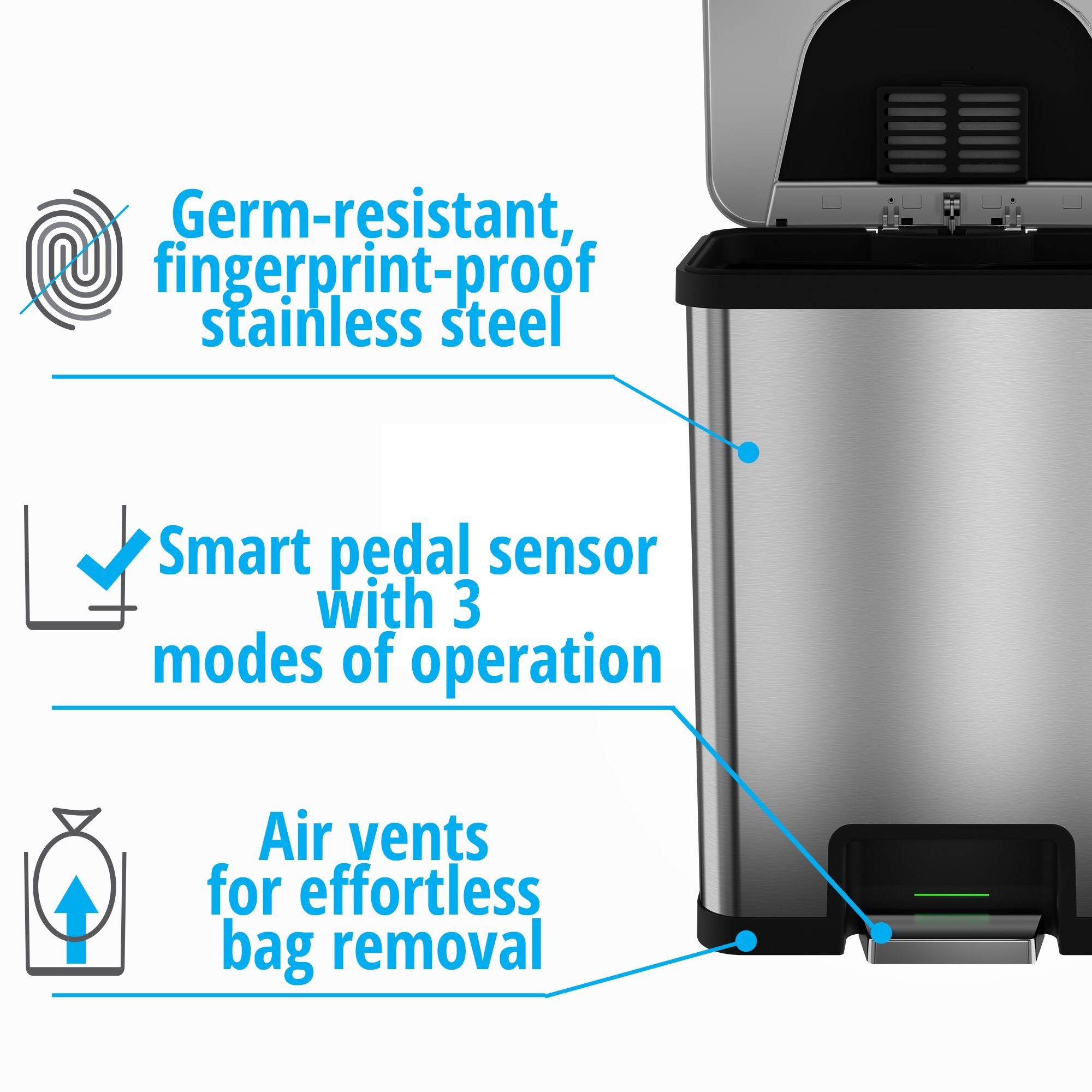 iTouchless AutoStep 13 Gallon Automatic Step Sensor Trash Can with ...