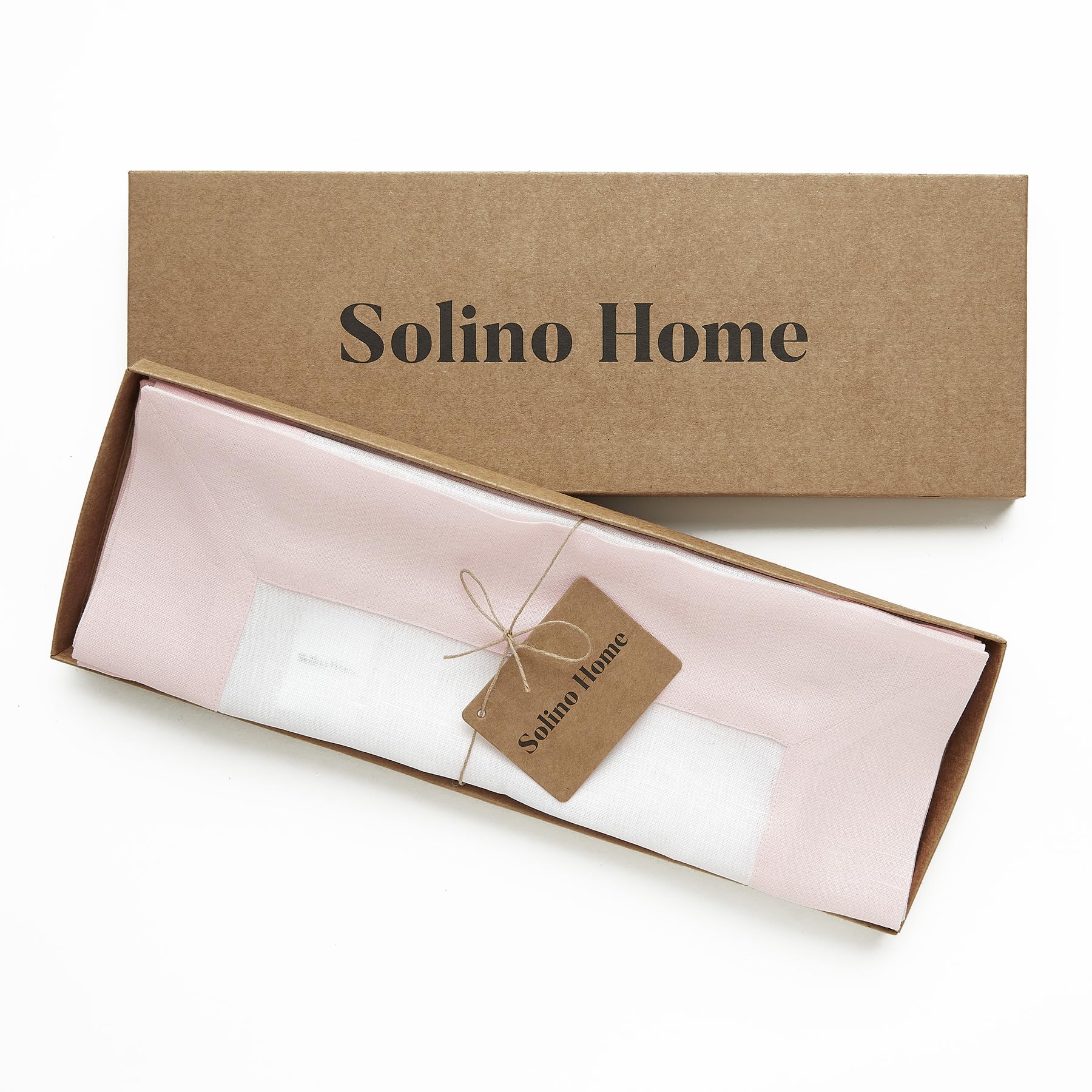 Solino Home Contempo - Juego de 4 manteles individuales de lino 100 % puro, color rosa y blanco, 48 cm de largo x 35 cm de ancho, lavables para primavera, Pascua, color rosa y blanco