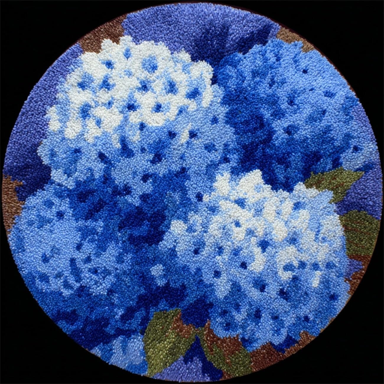 Kitquiver Latch Hook Kit Rug Blue Hydrangea 100x100cm
