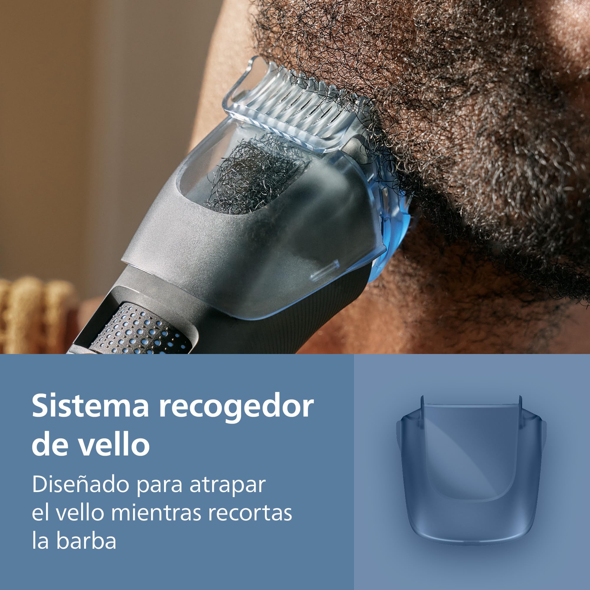 Recortadora de barba Philips Serie 7000 - Cuchillas autoafilables, 40 posiciones ajustables, sensor, sistema recogedor de vello, base de carga, 100% resistente al agua, funda blanda, BT7660/15
