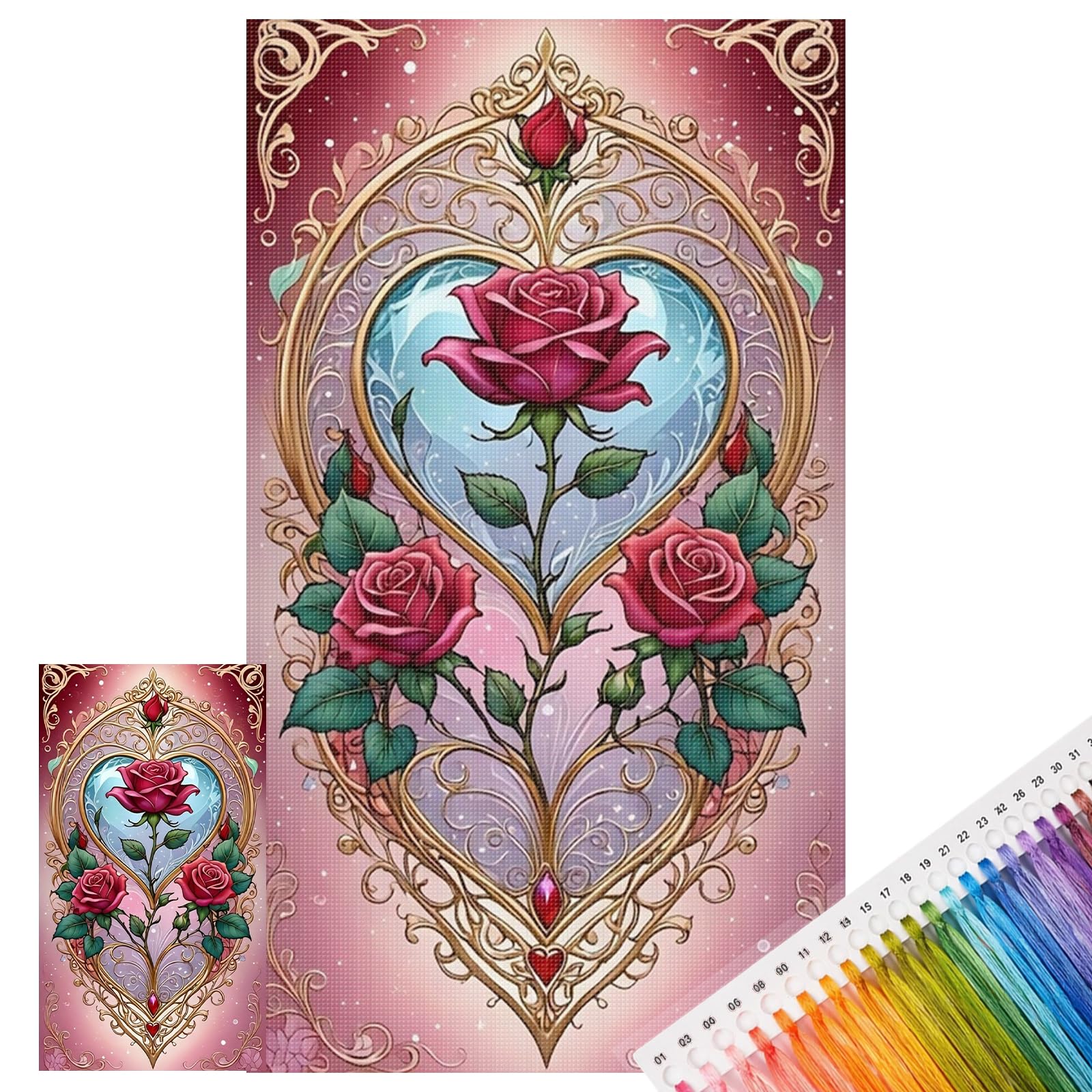 Poetrydraw Enchanted Rose Heart Full 11Ct Diy Cross Stitch Embroidery Kit 15.74X27.56inch Beginners Home Decor