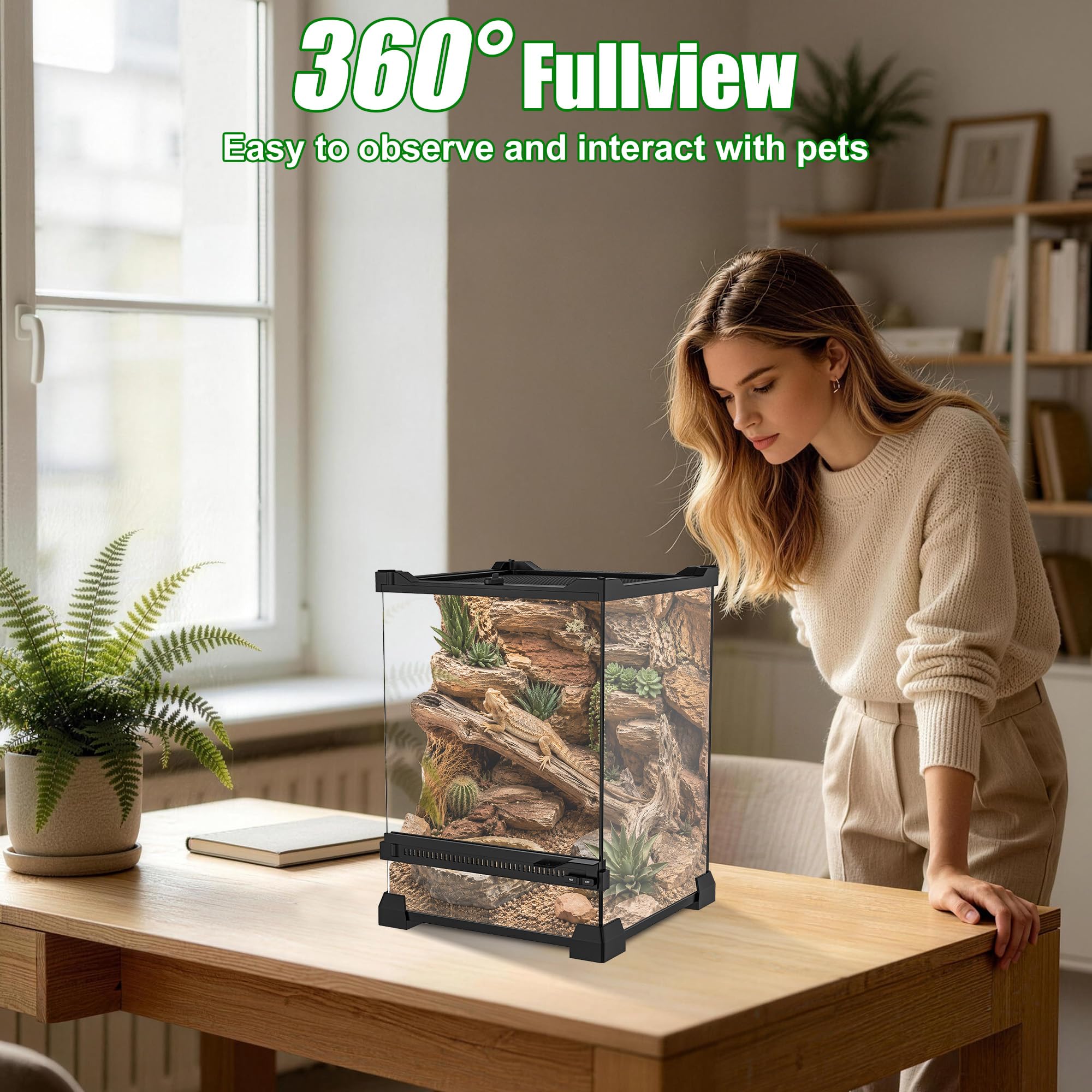 Tanque de terrario de vidrio para reptiles, 8 x 8 x 12 pulgadas, hábitat con visión completa visualmente para lagartos, arañas, serpientes, gecos, tortugas y otros reptiles pequeños