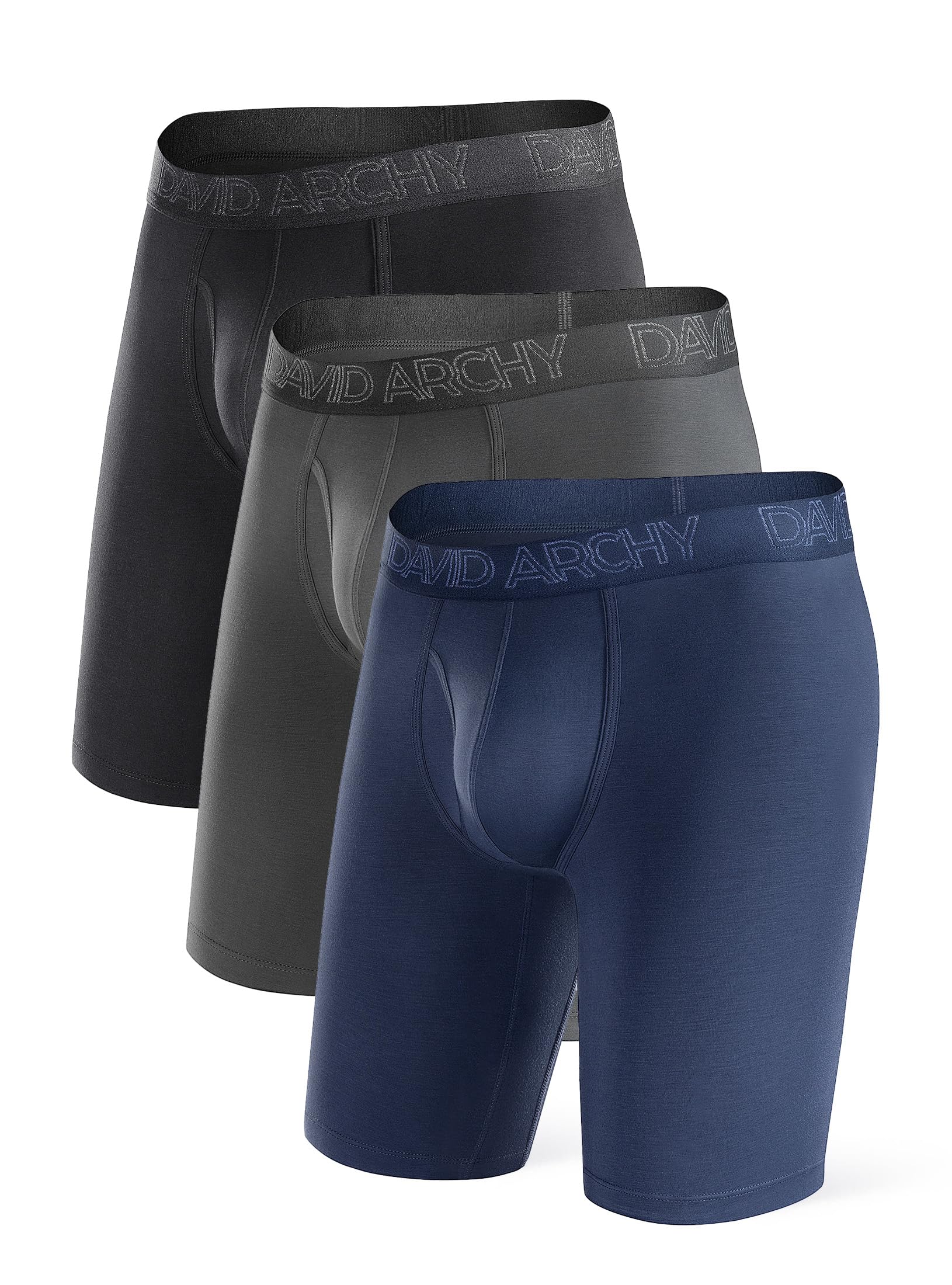Men's Underwear Breathable Boxer Shorts Bamboo Rayon Soft Underpants in 3 or 4 Pack, Black/Dark Grey/Navy Blue - 8" in 3 Pack - with Fly, Medium, Assorted-8" in 3 Pack, M-image-4