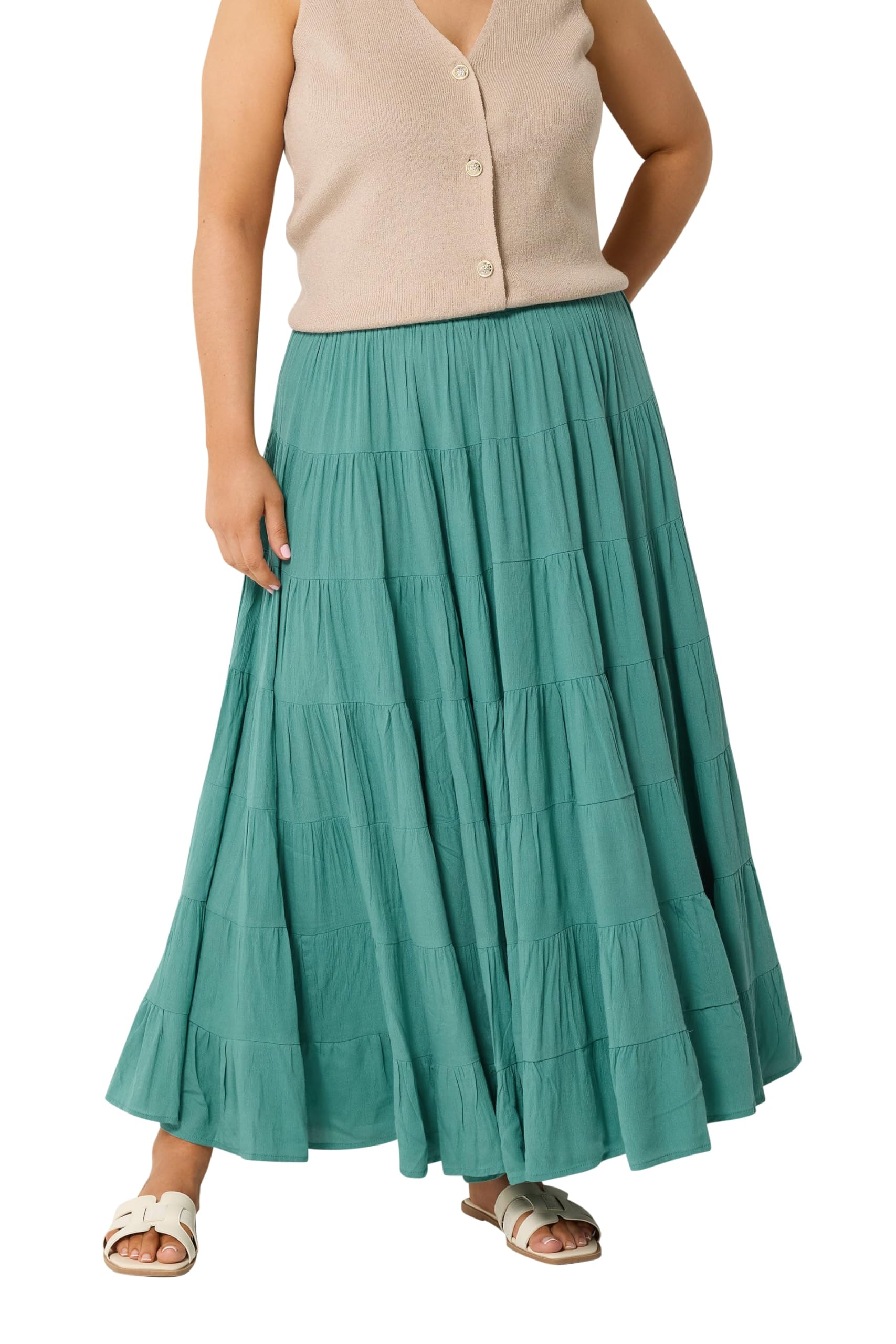 Yours Women's Turquoise Tiered Maxi Skirt In | Size: 26/28
