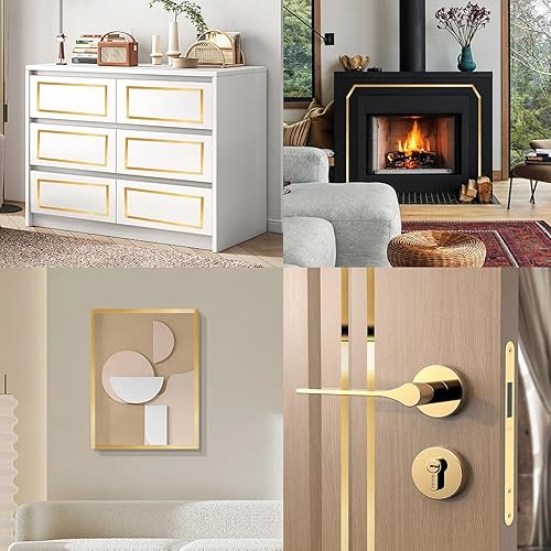 Miniatura 5 de Tira de moldeo con acabado metalizado dorado similar a un espejo, tira para despegar y pegar para marco de espejo, pared, chimenea y decoración del