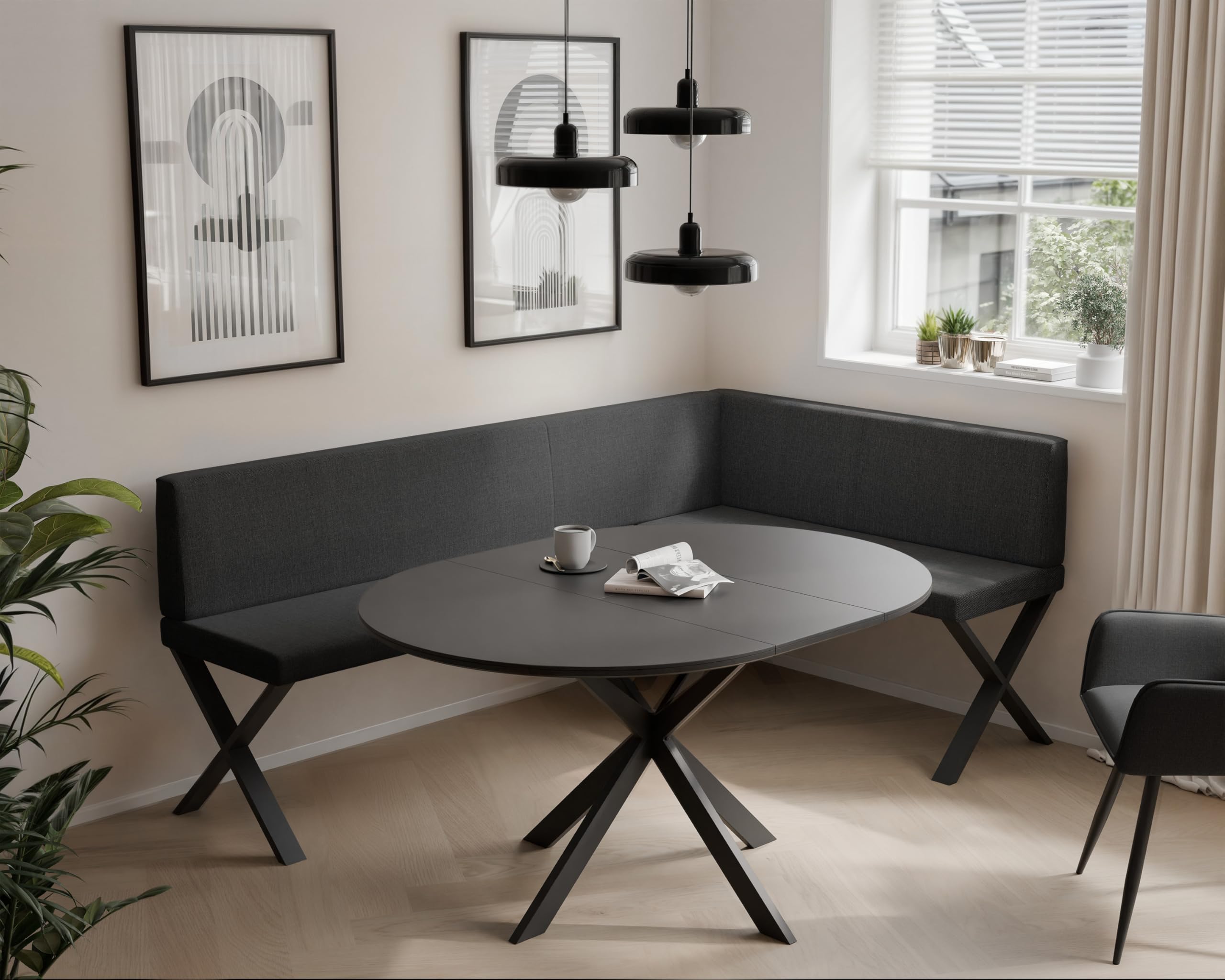 Banquette d’Angle tapissée 128x168 cm Gauche/Droite avec Dossier – Meuble d’Angle pour Cuisine