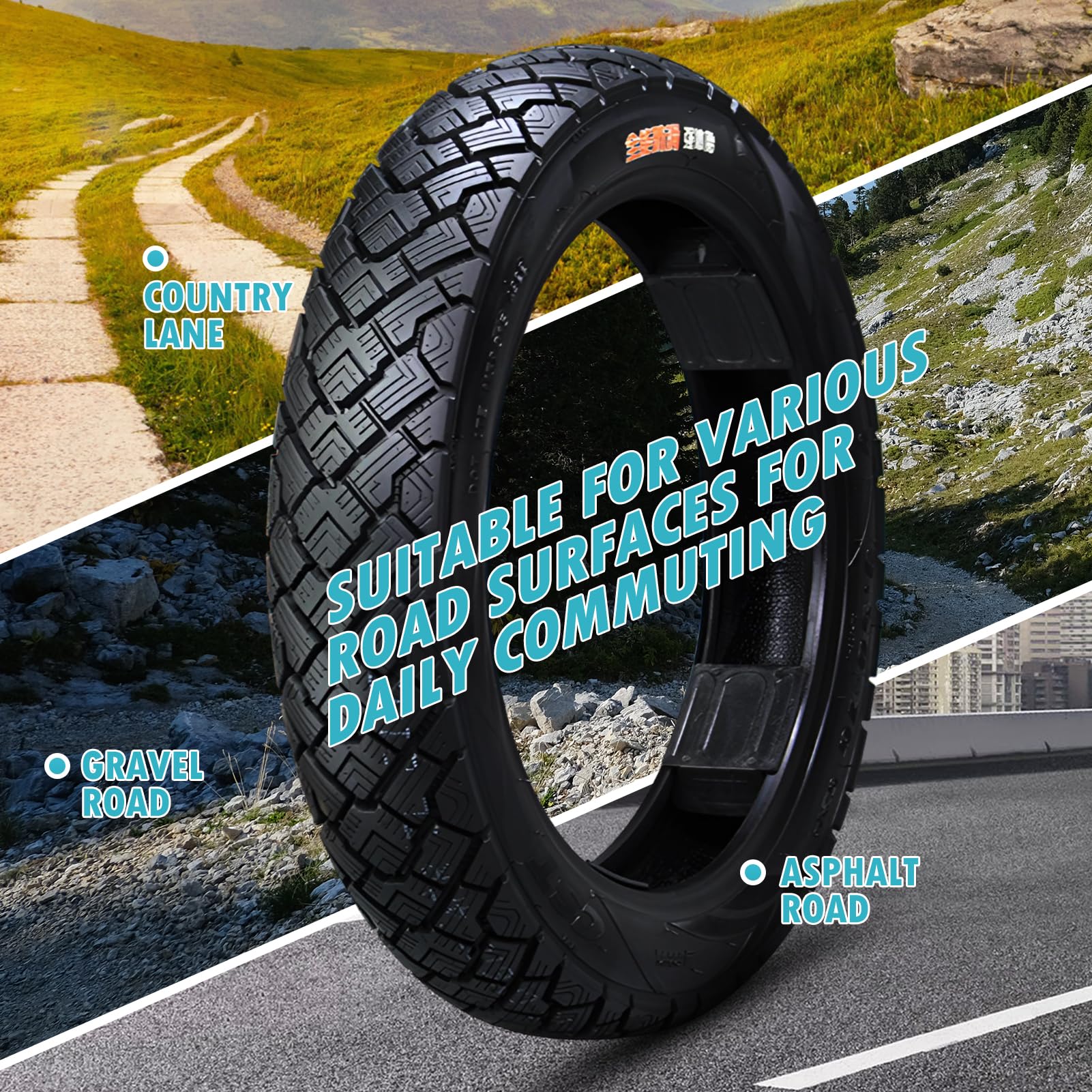 Upgraded Tyre Pneu 3.50-16 Pneu tubeless 3.50 x 16 avec Valve | 52P Charge maximale 440 LB 225 kpa | Entièrement renforcé
