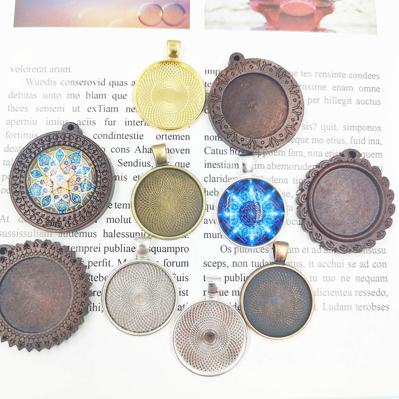 60 Pièces Kit Pendentif Double Face Rotatif - 20 Plateaux + 40 Cabochons Verre 25mm - Pour Bijoux DIY