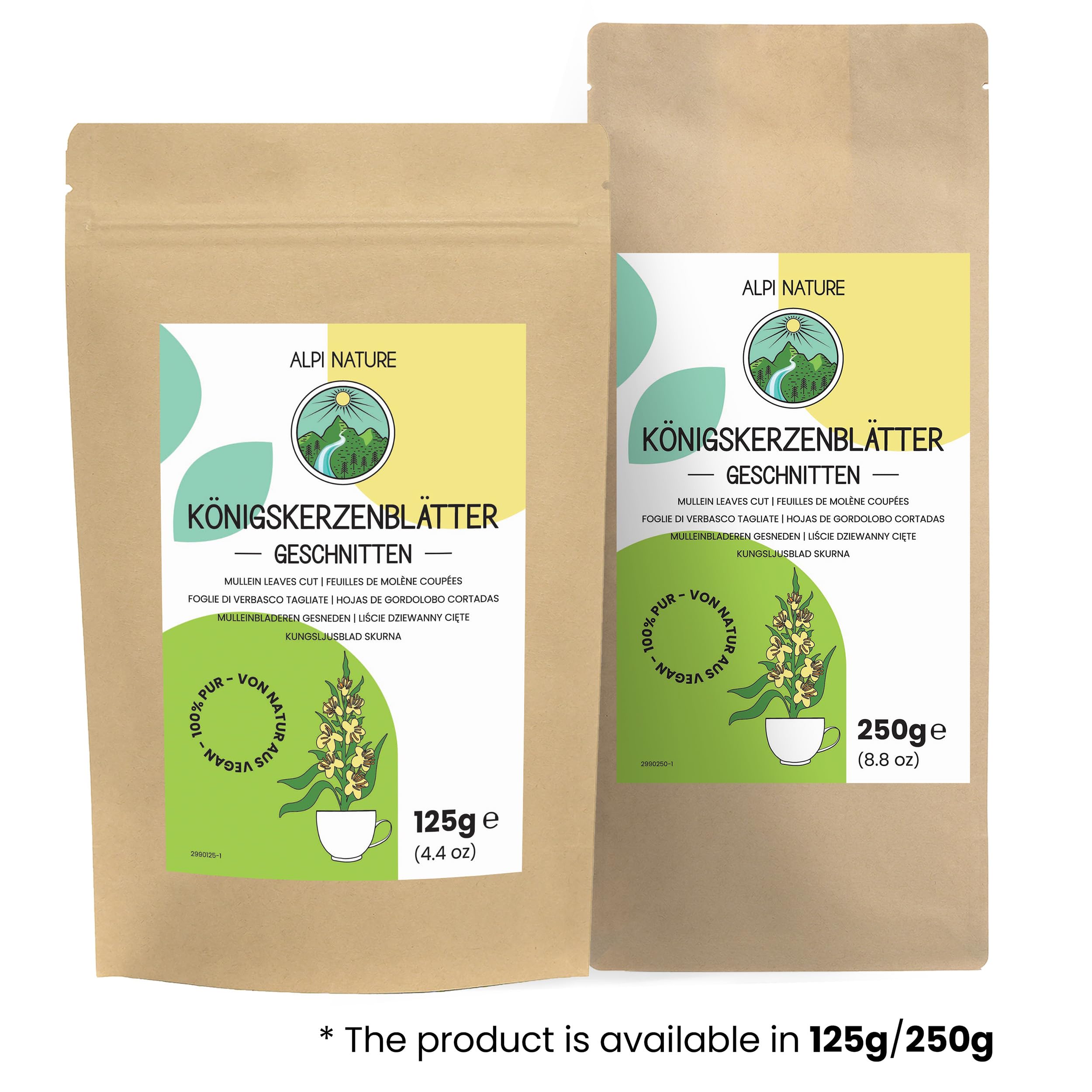 Alpi Nature Té de Gordolobo 250g, Hojas Secas y Cortadas, Té de Hierbas, Gordolobo Infusión