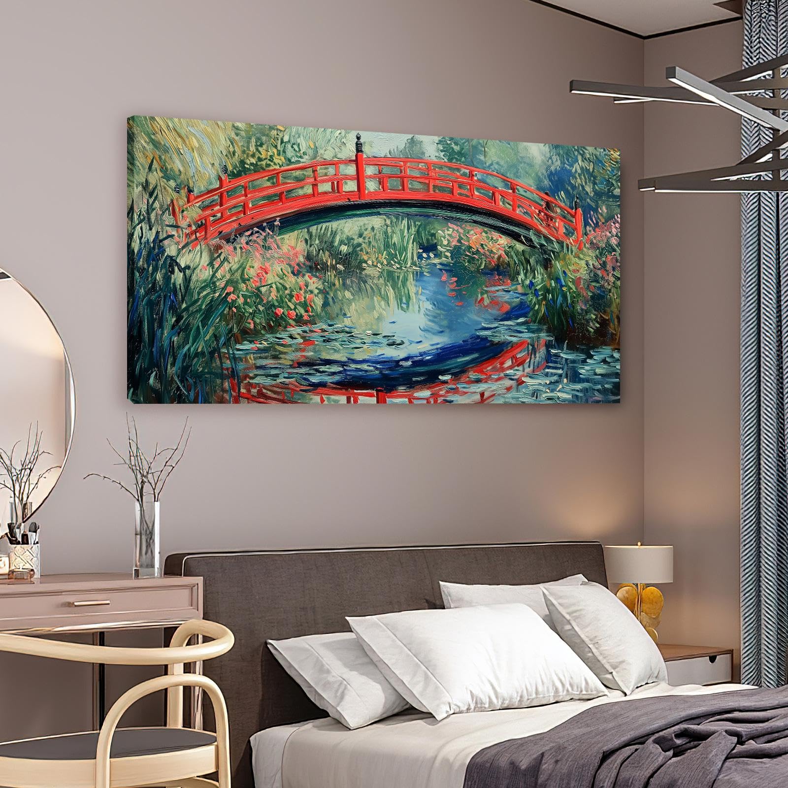 IKDZCM Nowoczesny abstrakcyjny krajobraz sztuka ścienna słynny Monet obraz na płótnie nordycki plakat wydruk obraz do salonu dekoracja domu 60 x 123 cm z ramą rozciągniętą i oprawioną gotowy do
