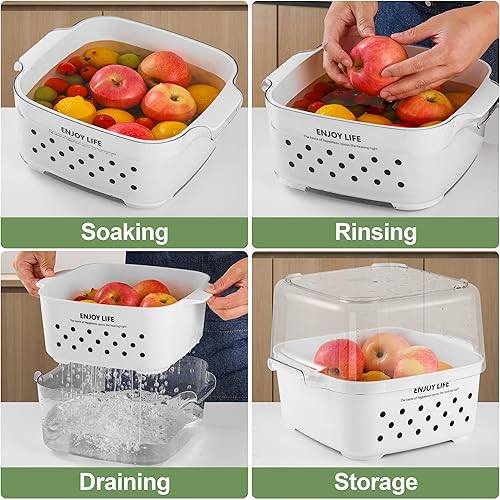 Miniatura 4 de HNNJCK Juego de coladores de cocina de 8.2 cuartos de galón, cesta de lavado de frutas y verduras, coladores de frutas 2 en 1, colador grande de