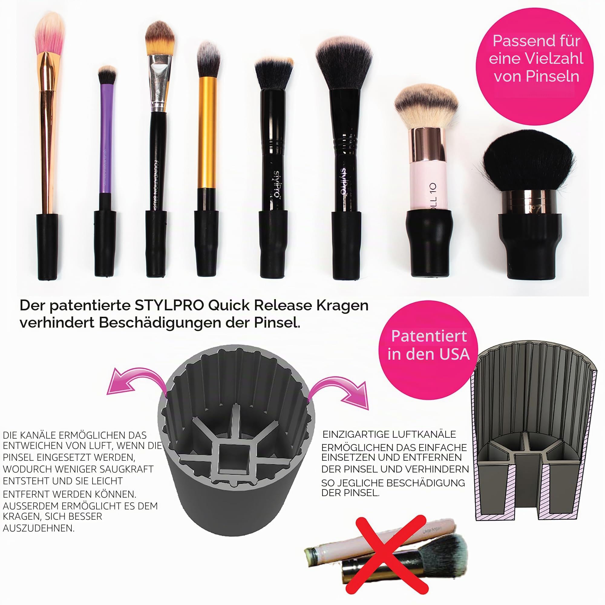 STYLPRO Elektrischer Make-up-Pinselreiniger & Trockner - Reinigt und trocknet gründlich in 30 Sekunden mit schonender Zentrifugaltechnik. Für alle Pinselgrößen geeignet, inkl. veganem Reiniger