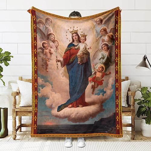 Manta de Virgen María, regalos de Nuestra Señora de Guadalupe, manta cálida y acogedora de franela de microfibra para todas las estaciones, 51 x 59
