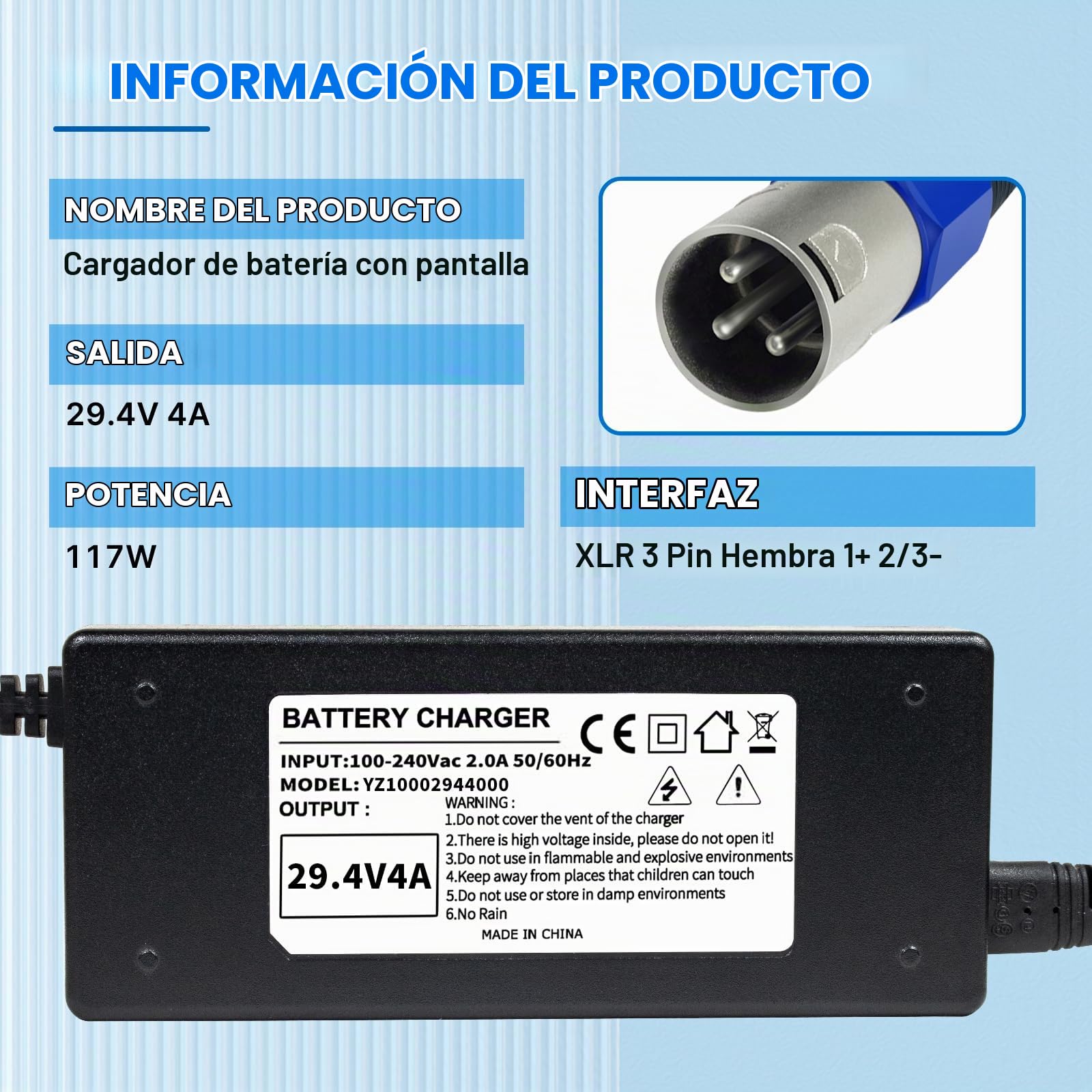 Amazon.com: YZPOWER Adaptador de corriente de 29.4V 4A para