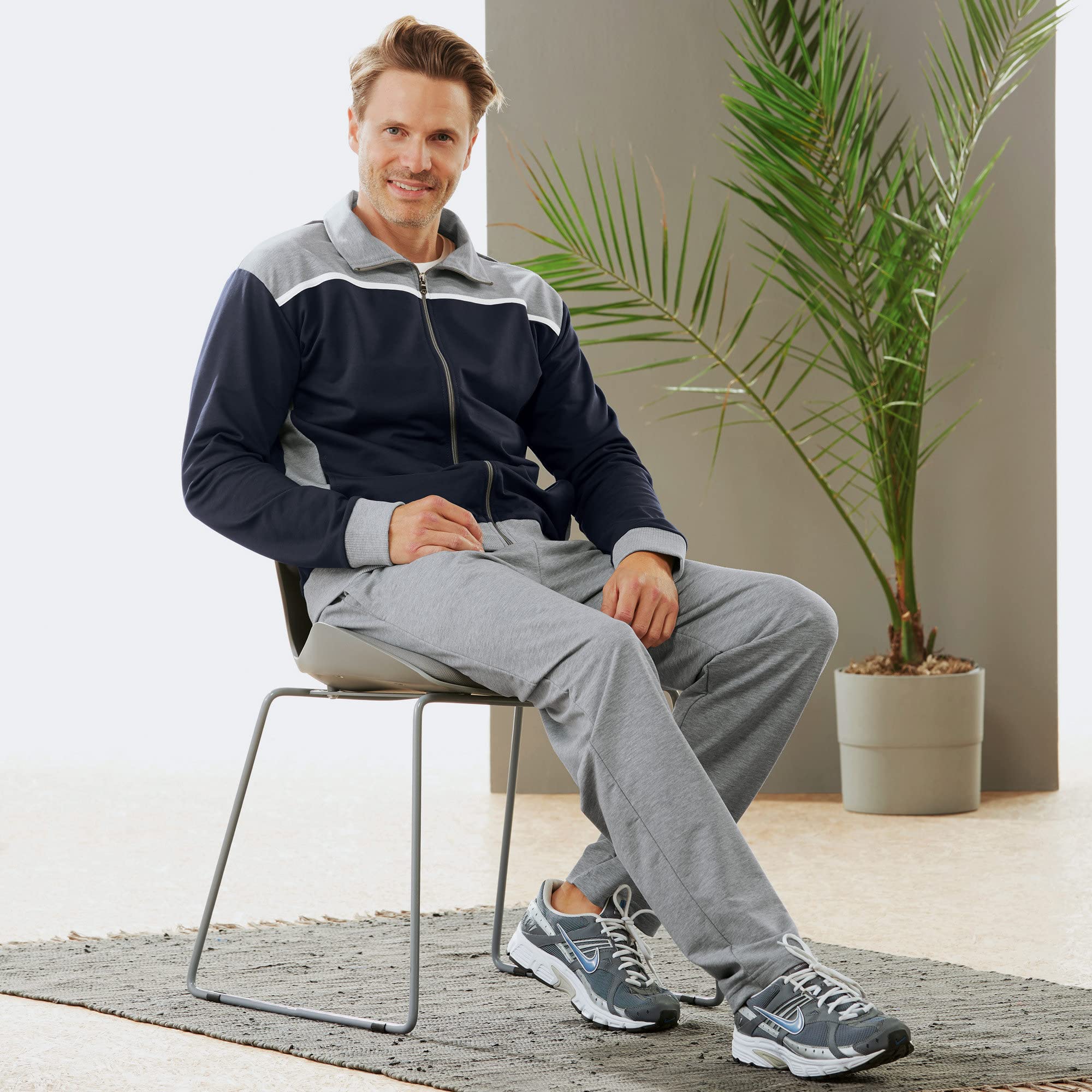 Erwin Müller Herren Freizeitanzug, Jogginganzug, Hausanzug mit Bindeband Single-Jersey - mit Gummibund und Bindeband, seitliche Eingriffstaschen, weich und elastisch