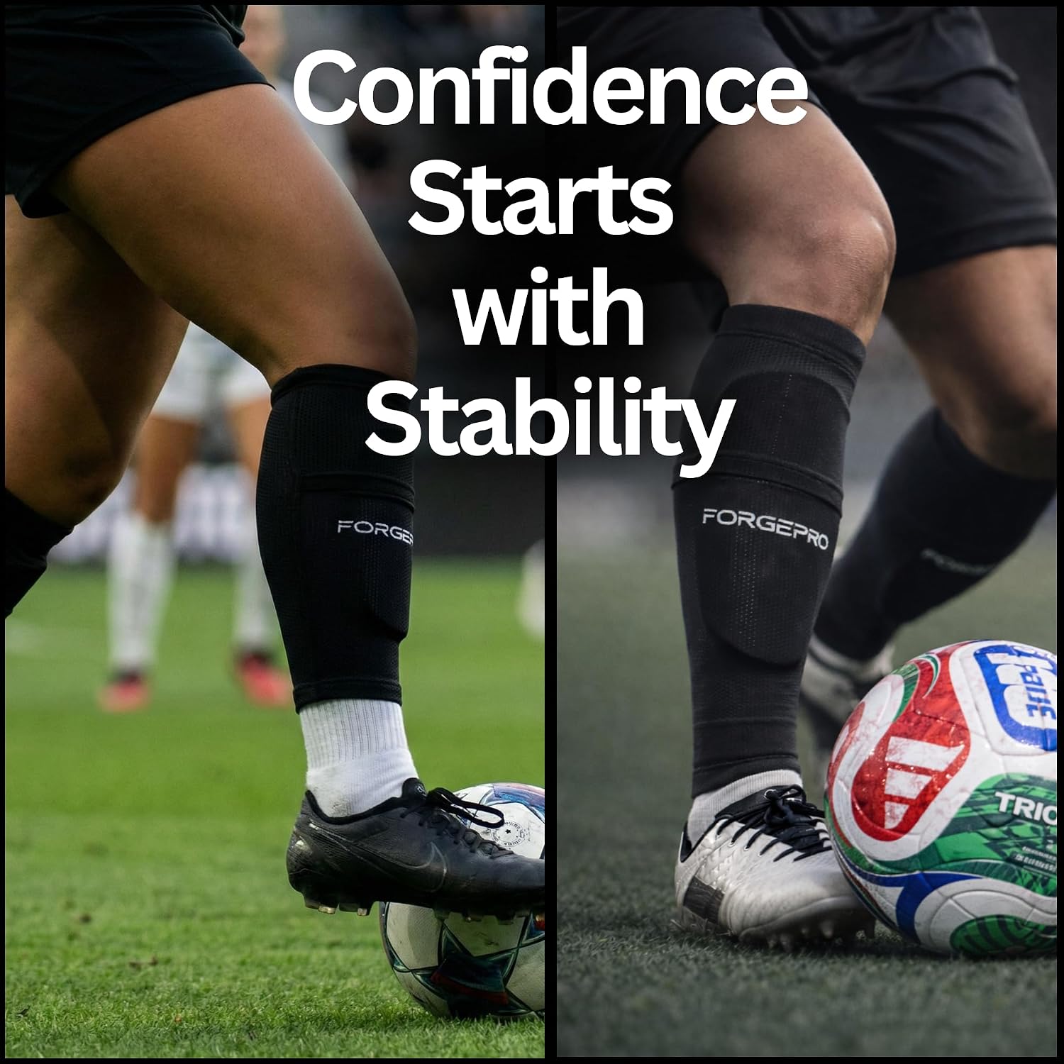 ForgePro Premium Shin Guard Sleeves (2-Pack) – Slip-in Soccer Sleeves with Built-in Pocket, Breathable Compression Fit, Secure Top Silicone Grip for Youth & Adults