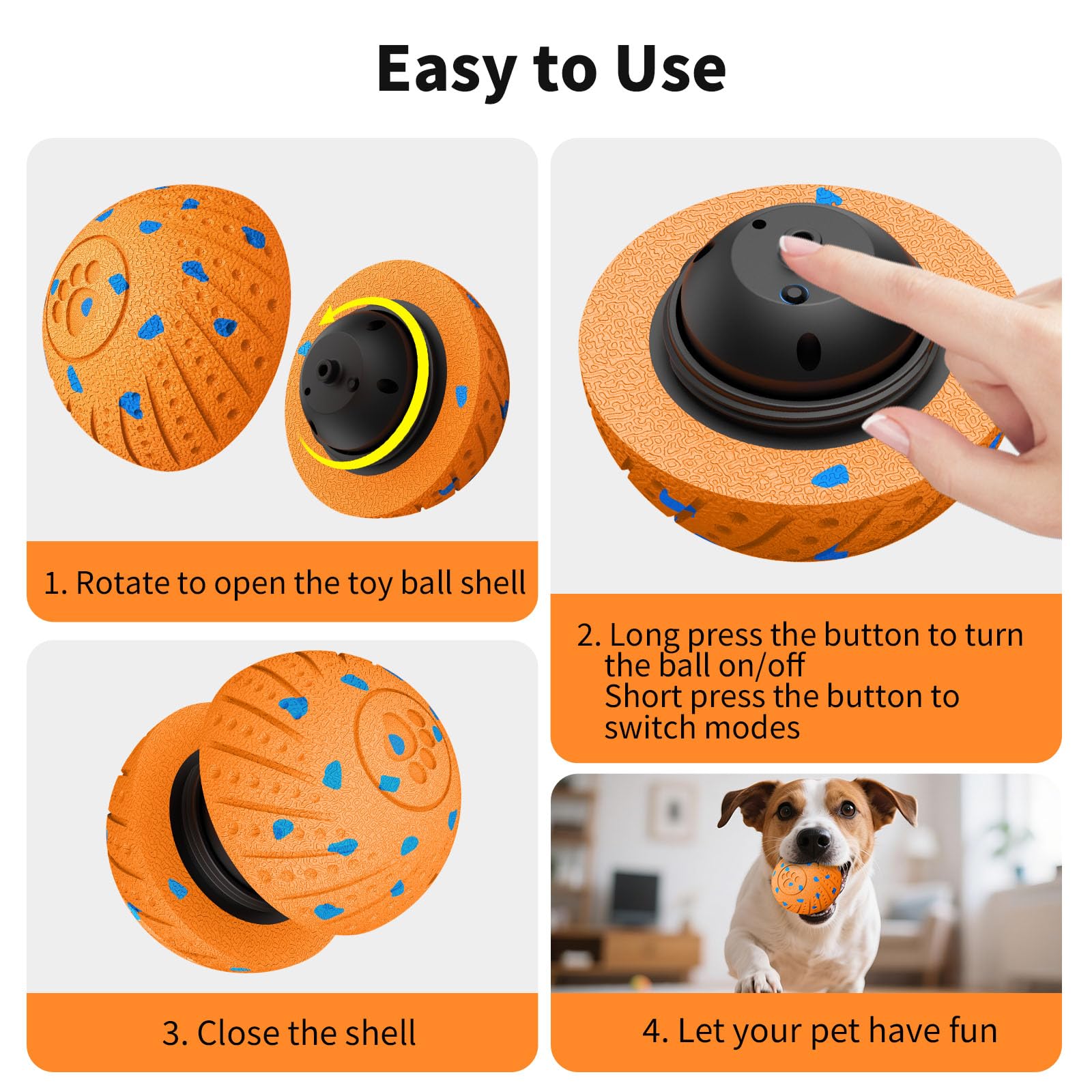 Balle auto-mobile pour chien – Jouet pour animal domestique roulant et sautant automatique avec capteurs intelligents, 3 modes de jeu, matériau E-TPU anti-mastication, autonomie de 2 heures