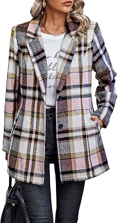 PRETTYGARDEN Women Plaid Shacket Jacket Trendy Fall Casual Button Wool Blend Tartan Trench Coat Winter Clothing with Pockets