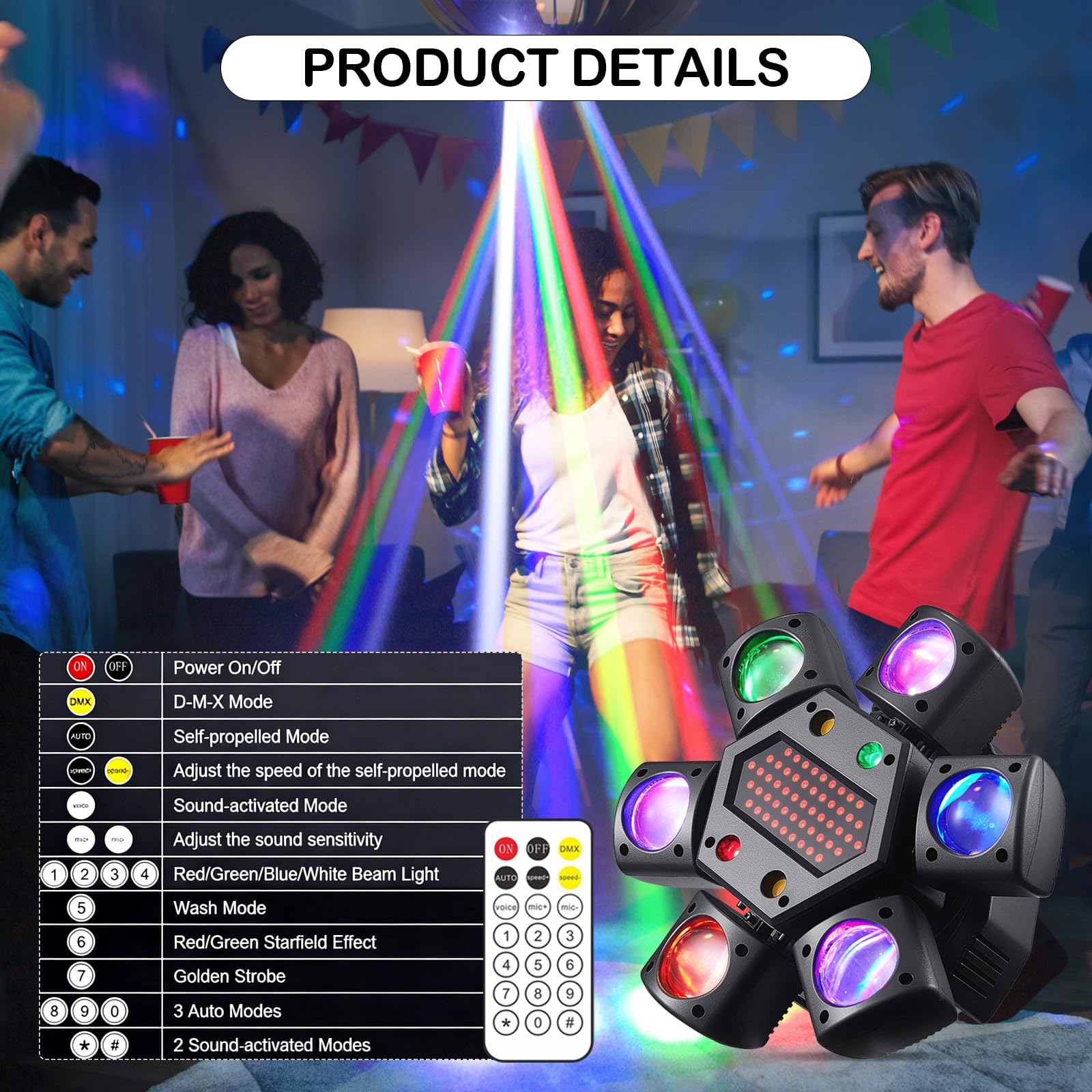 Lyre LED Faisceau Tête Mobile Lumière de Scène, RGB LED Disco Jeux de Lumiere avec Télécommande, DMX512 Luminaires à Tête Rotative pour Disco Bars Club Mariage Noël Jeux de Lumiere