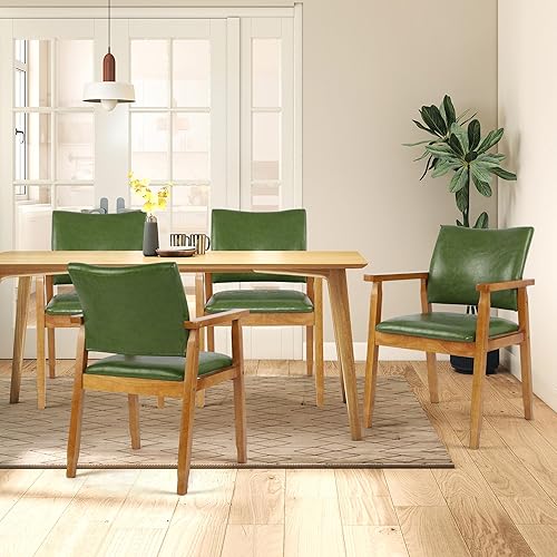 Miniatura 45 de NOBPEINT Mid-Century - Silla auxiliar de comedor con asiento de piel sintética en color negro, sillón en nogal, juego de 2 Negro